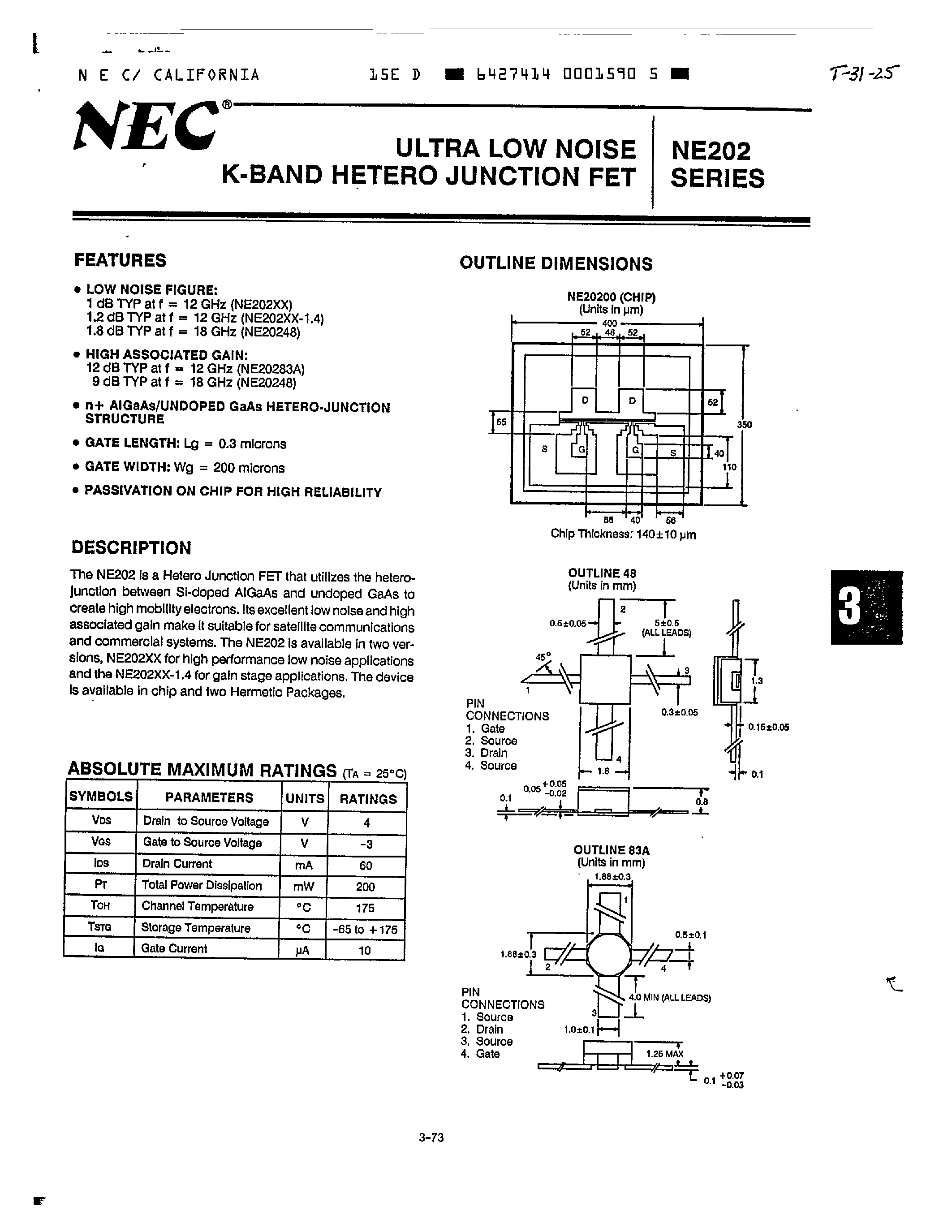 Даташит на микросхему NE20283A страница 1 Даташит NE20283A - ULTRA LOW NOISE K BAND HETERO JUNCTION FET страница 1