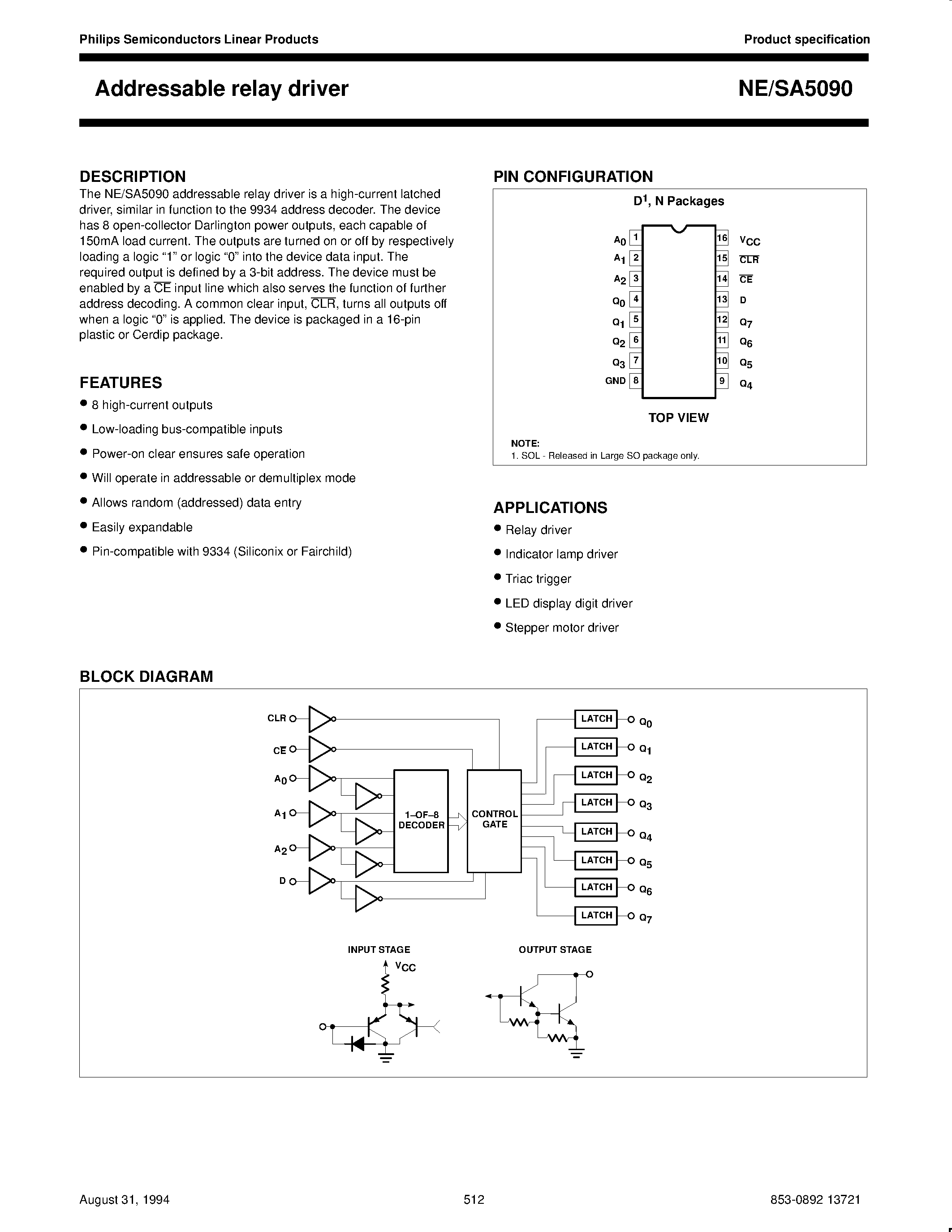 Datasheet NE5090 - Addressable relay driver page 1
