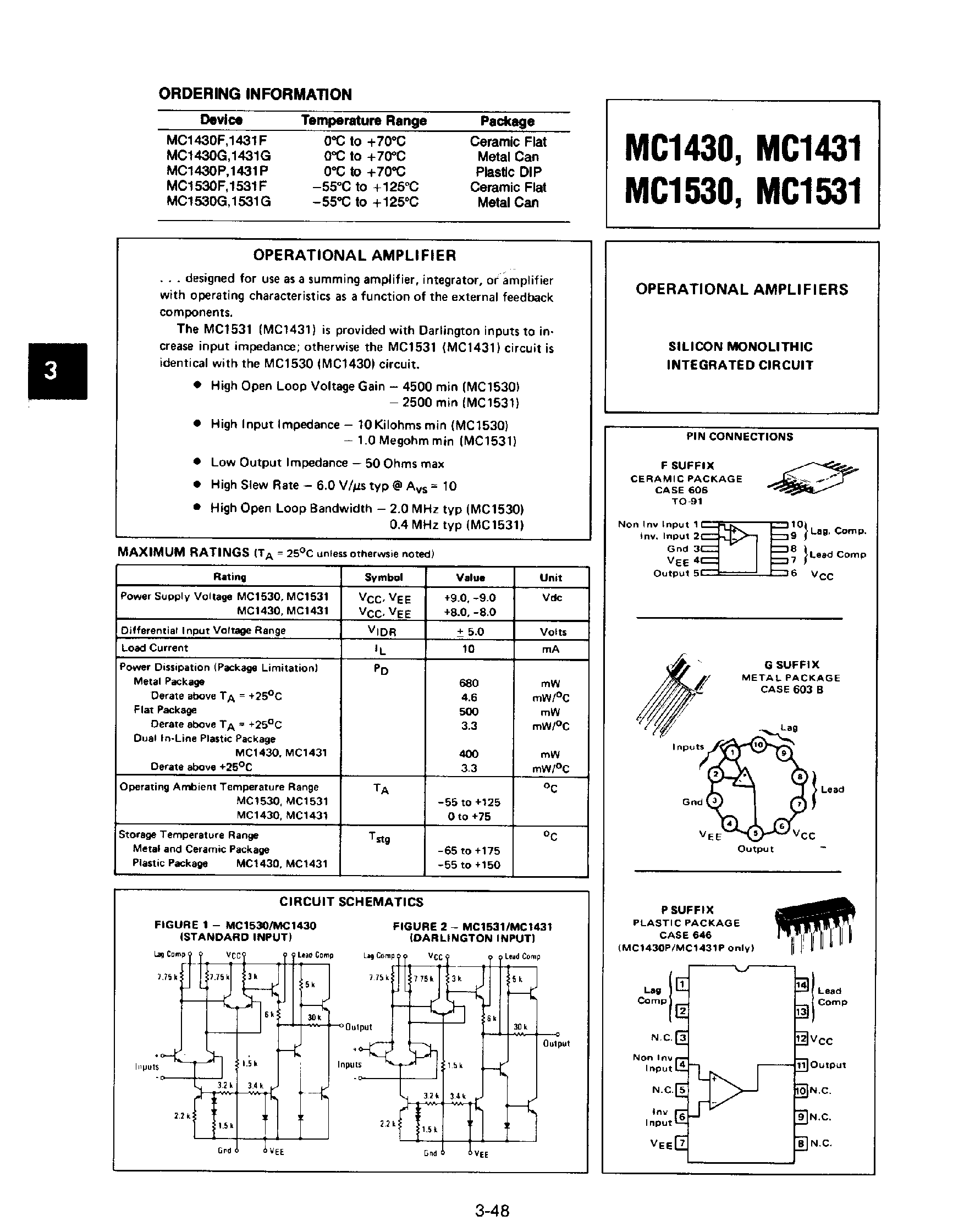 Даташит на микросхему MC1530 страница 1 Даташит MC1530 - Operational Amplifiers страница 1