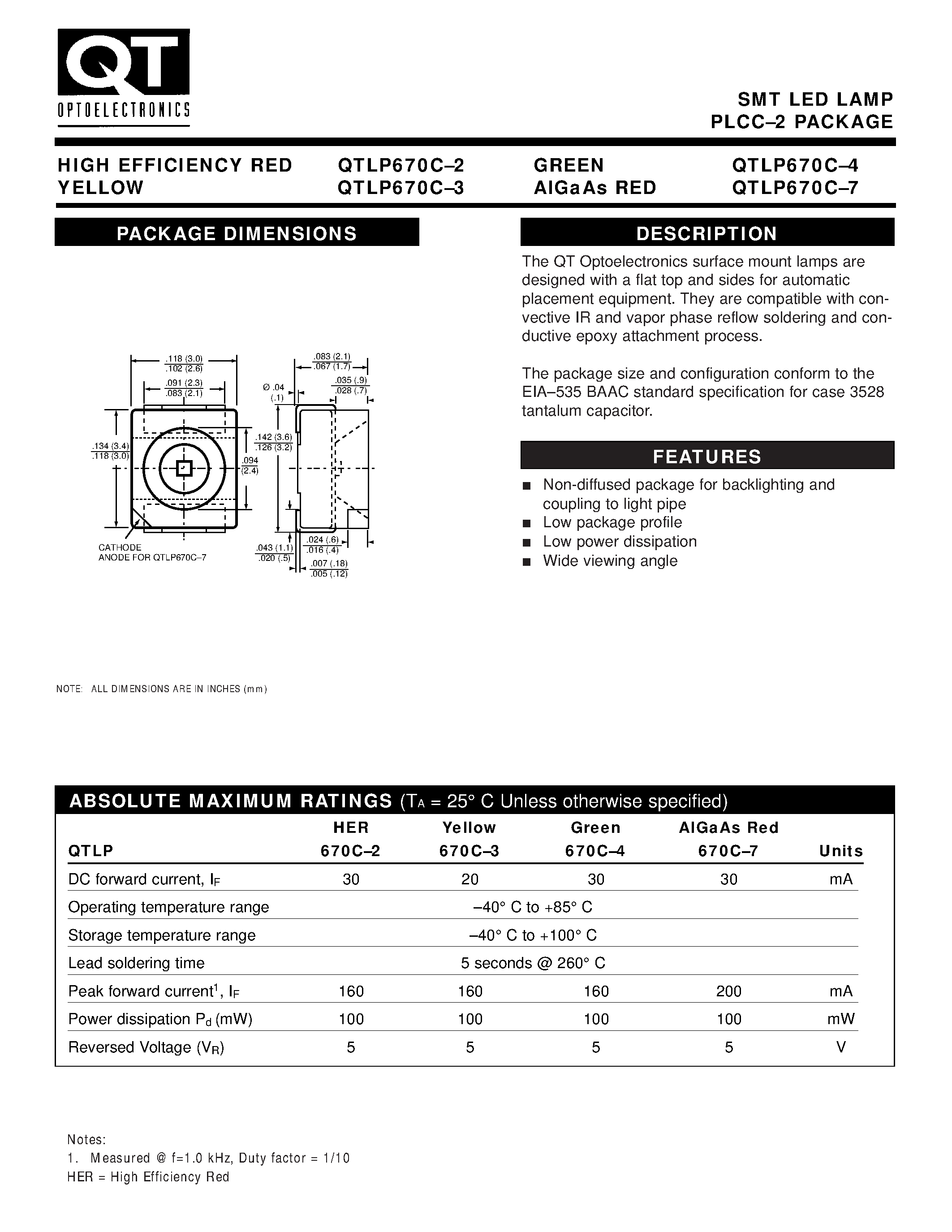 Datasheet PLCC-x page 1 Datasheet PLCC-x - SMT LED LAMP PLCC-2 PACKAGE page 1