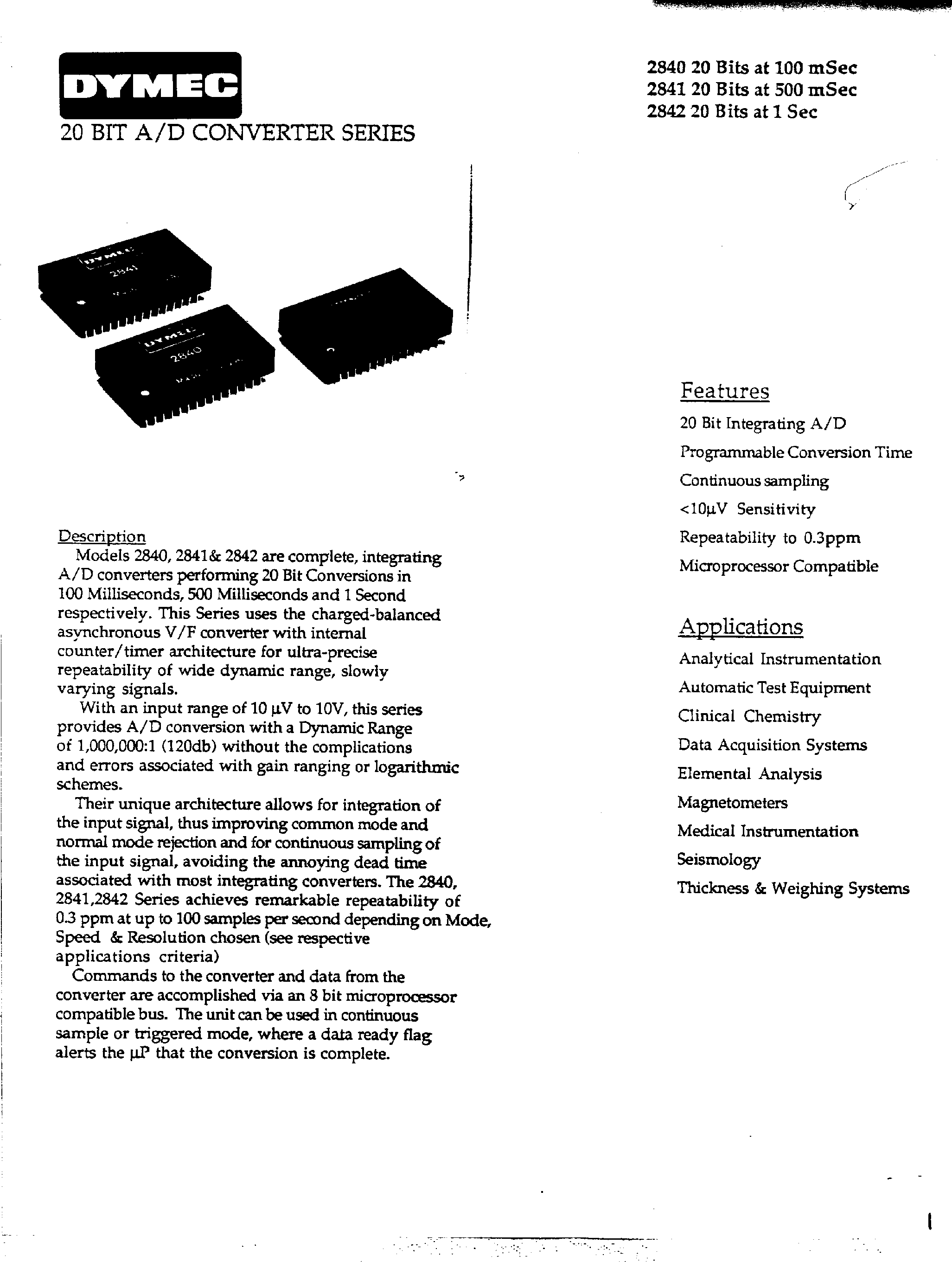 Datasheet 2840 page 1 Datasheet 2840 - 20 Bit A/D Converter Series page 1