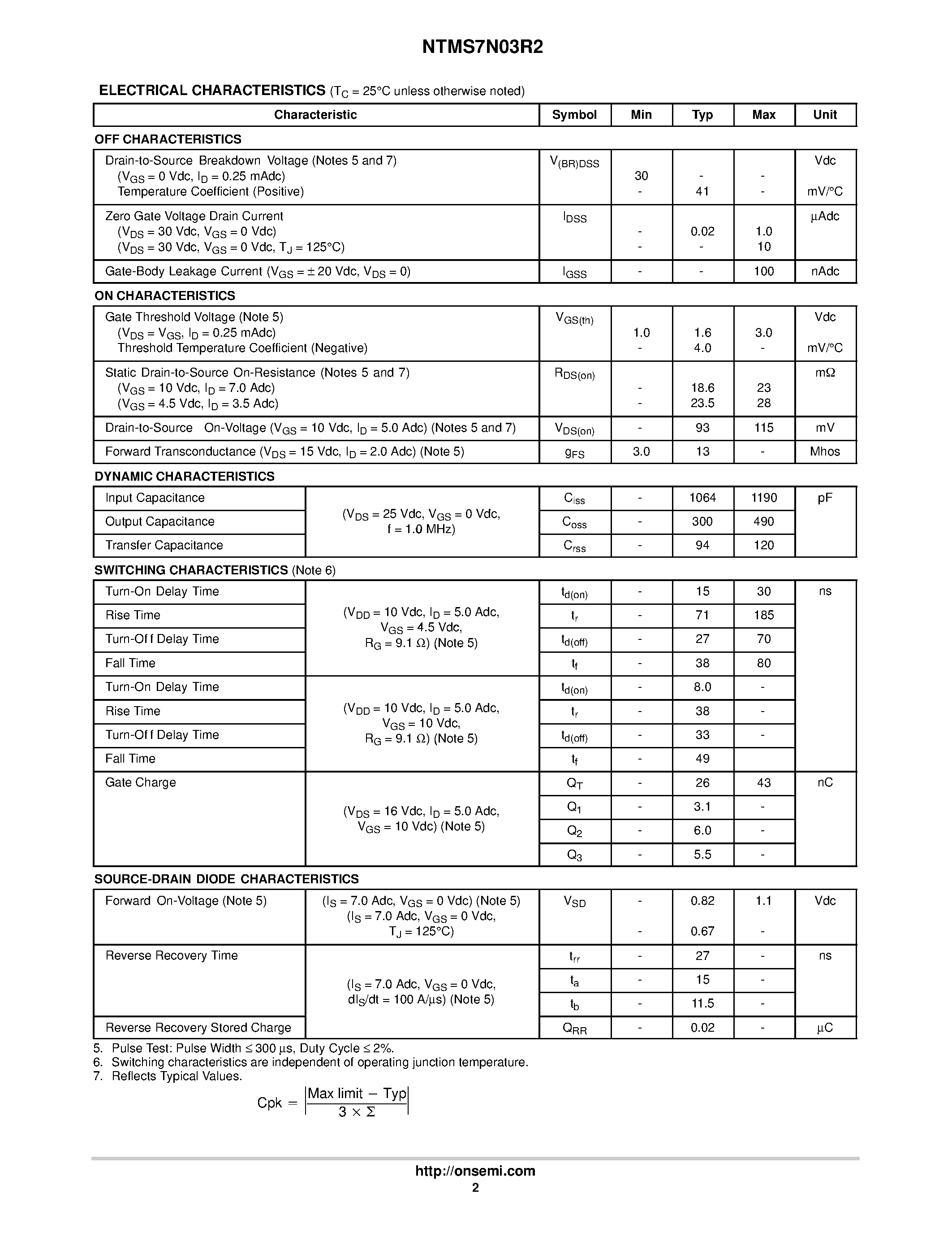 Даташит на микросхему NTMS7N03R2 страница 2 Даташит NTMS7N03R2 - Power MOSFET 7 Amps / 30 Volts страница 2