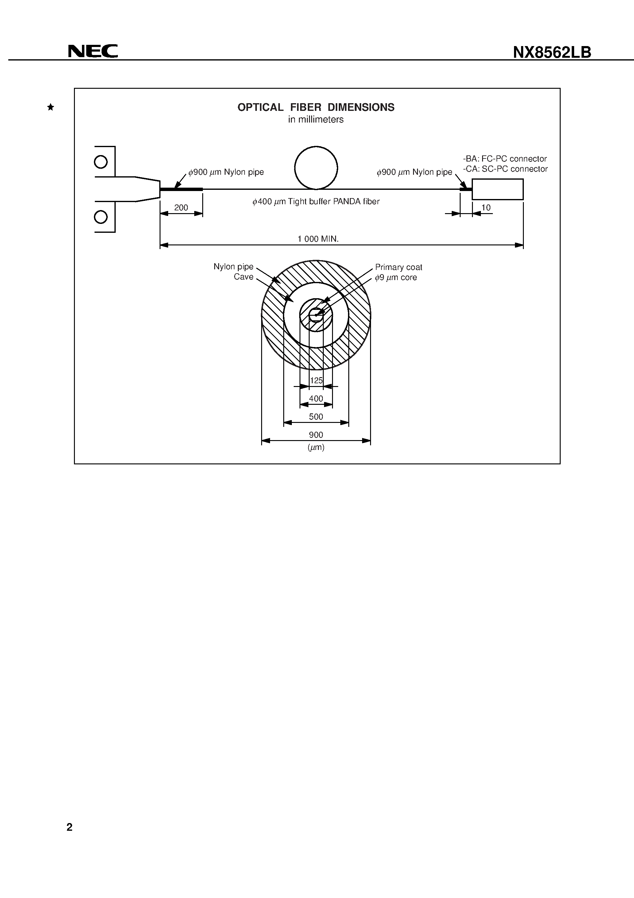 Datasheet NX8562LB - 1 550 nm CW LIGHT SOURCE InGaAsP STRAINED MQW-DFB LASER DIODE MODULE page 2