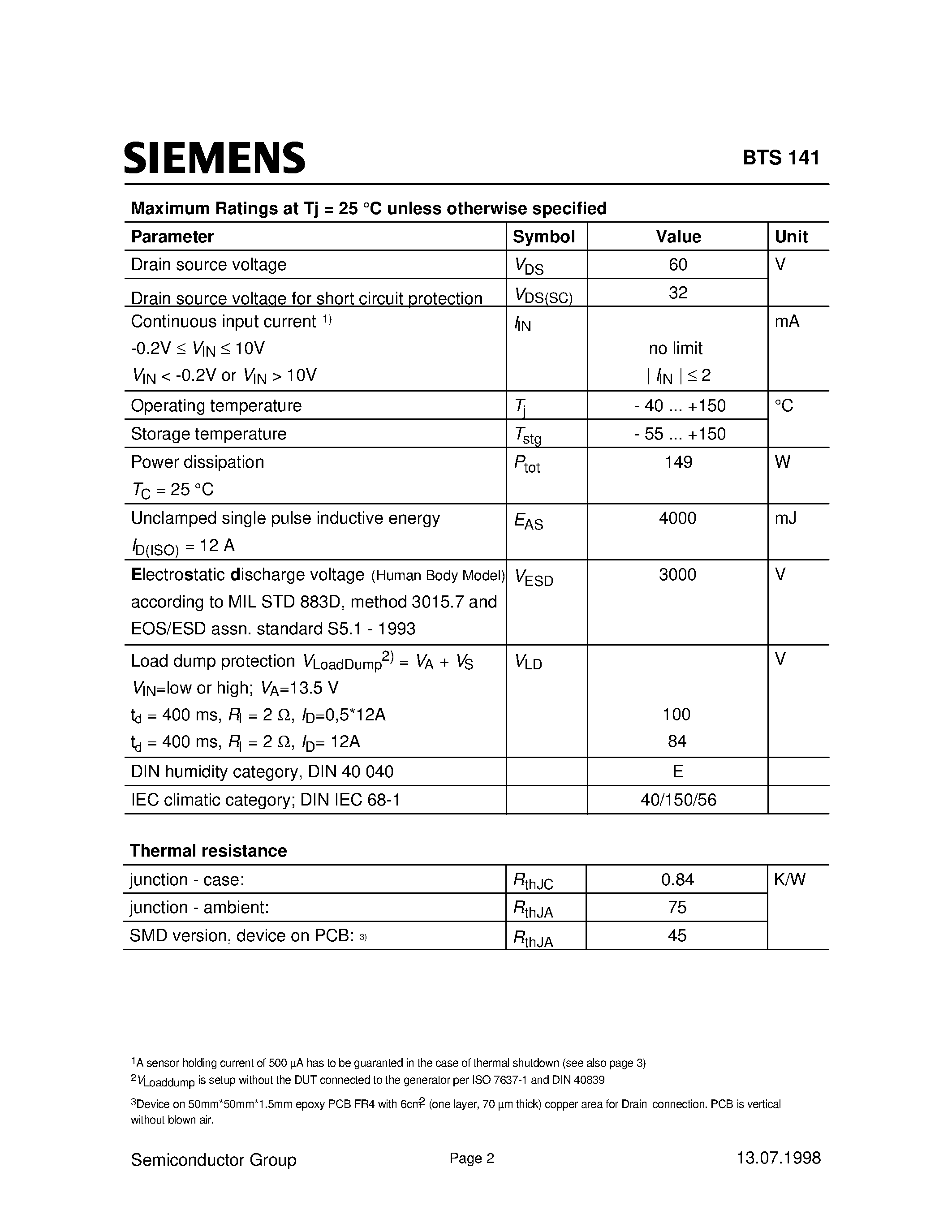 Datasheet OBTS141 page 2 Datasheet OBTS141 - Smart Lowside Power Switch page 2