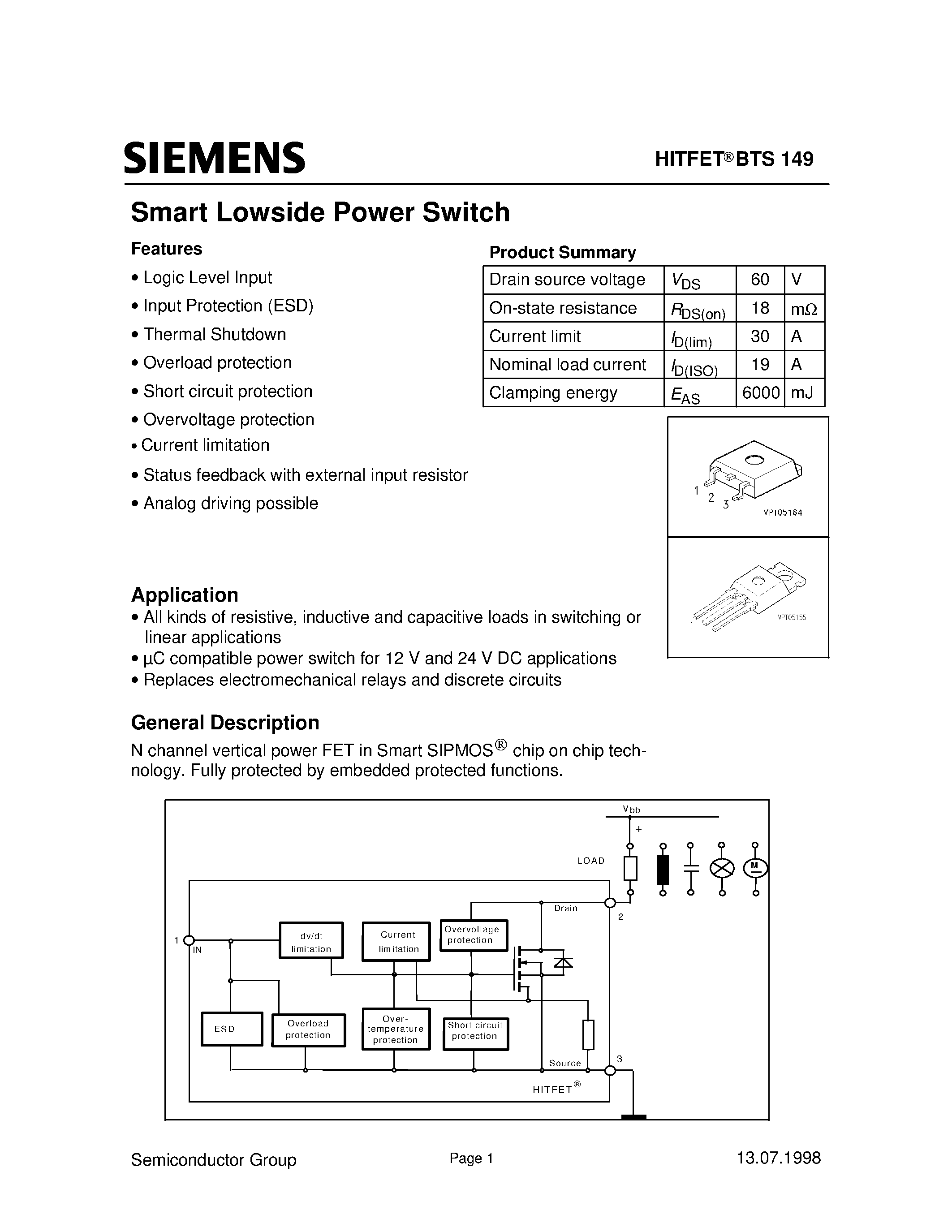 Datasheet OBTS149 - Smart Lowside Power Switch page 1