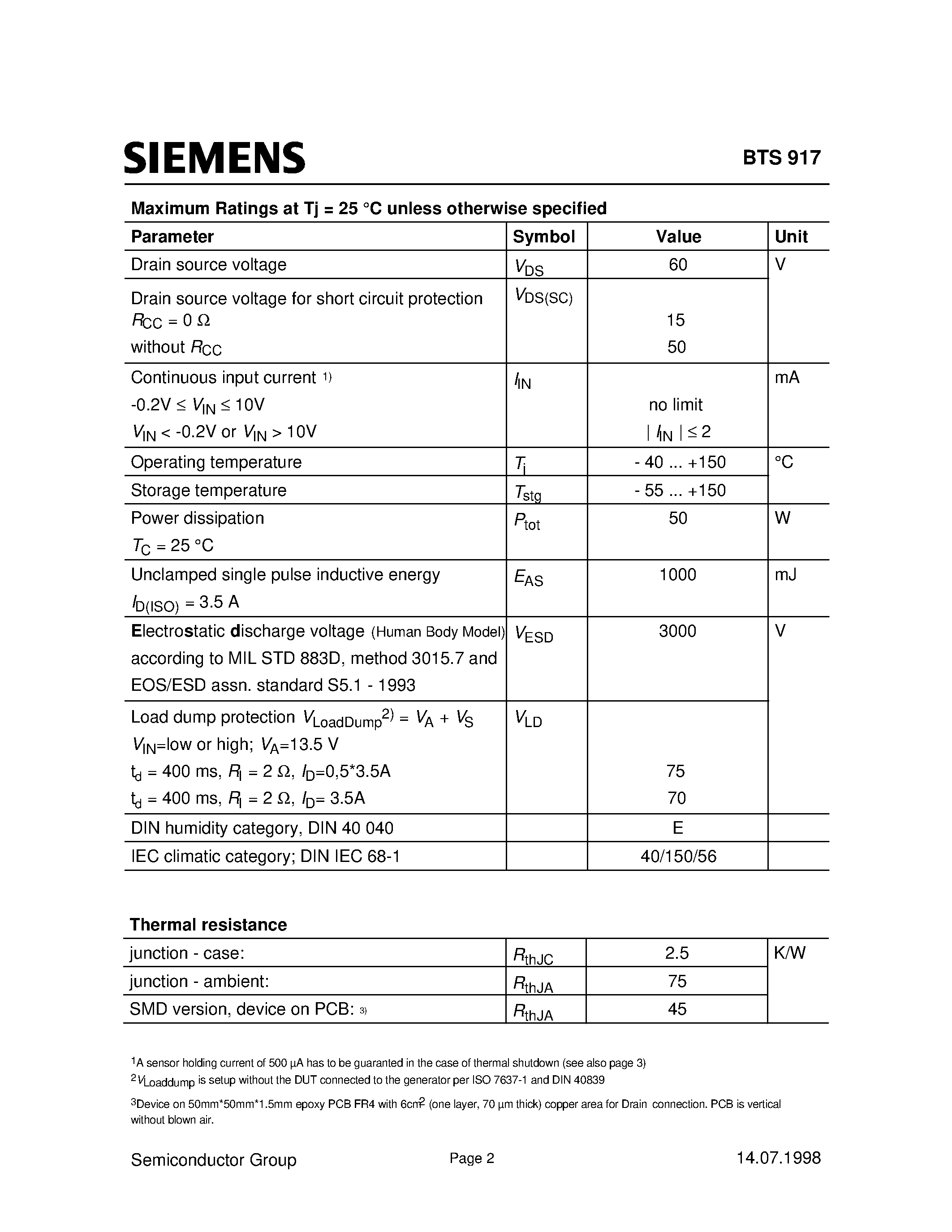 Datasheet OBTS917 page 2 Datasheet OBTS917 - Smart Lowside Power Switch page 2