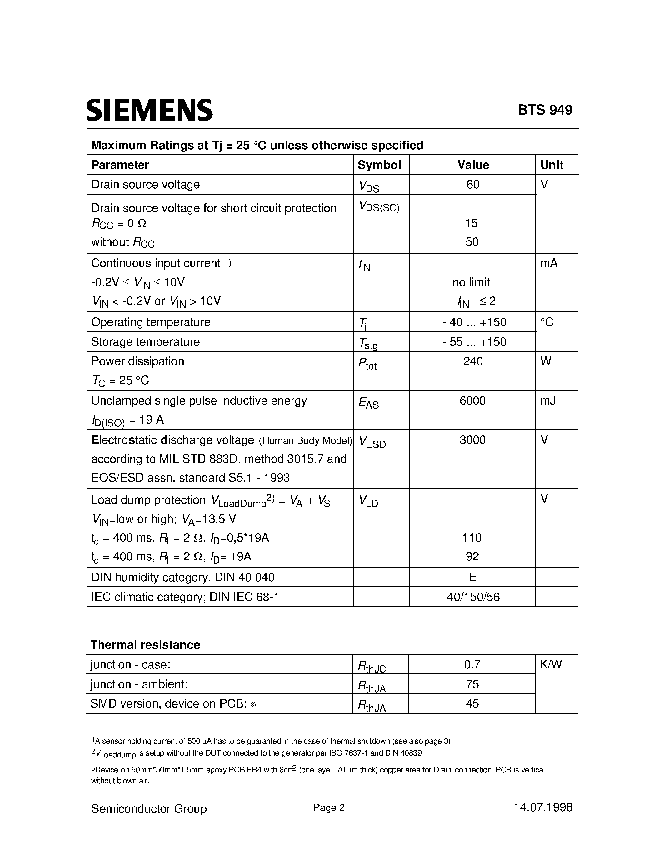 Datasheet OBTS949 page 2 Datasheet OBTS949 - Smart Lowside Power Switch page 2