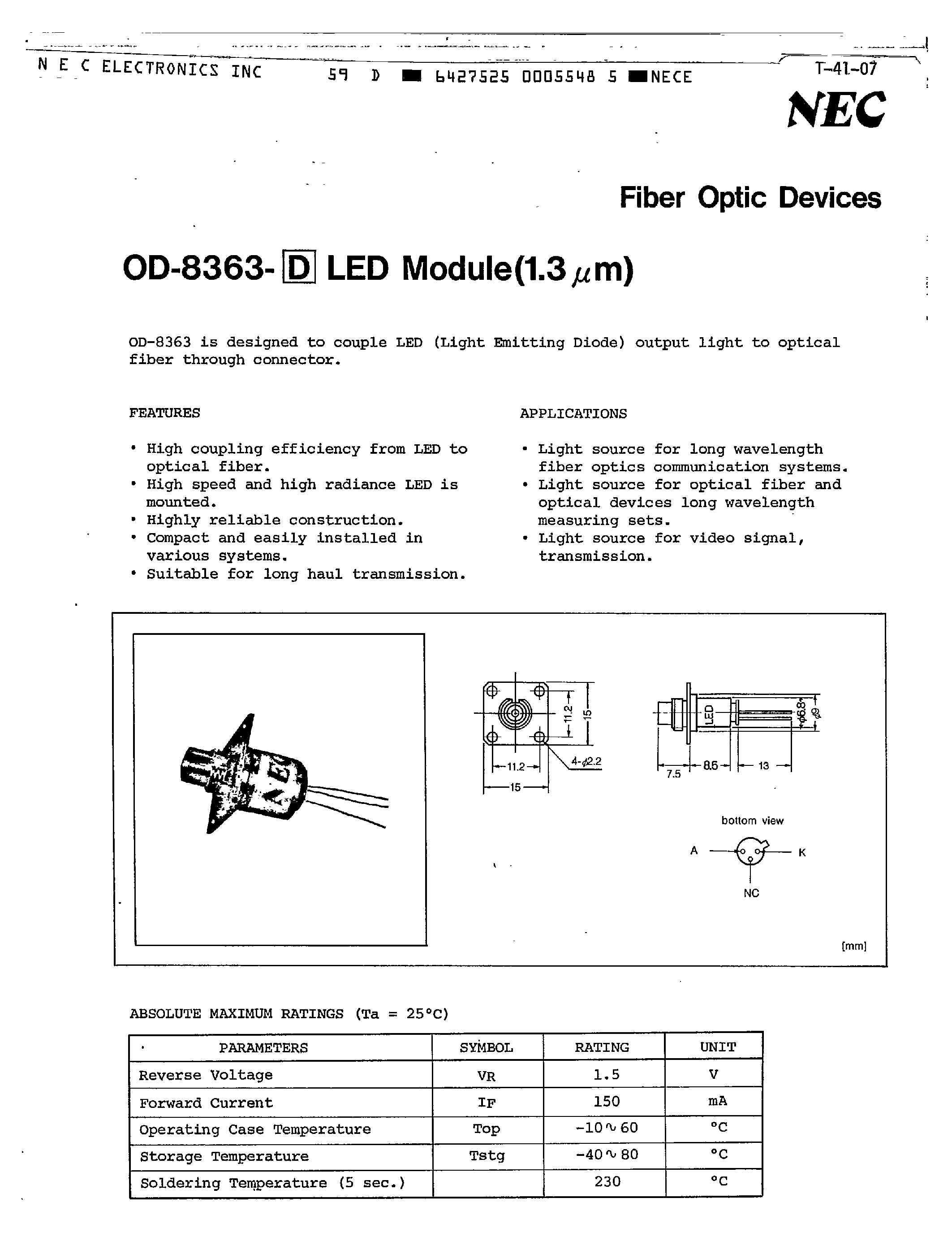 Datasheet OD-8363 - LED MODULE (1.2 UM) page 1