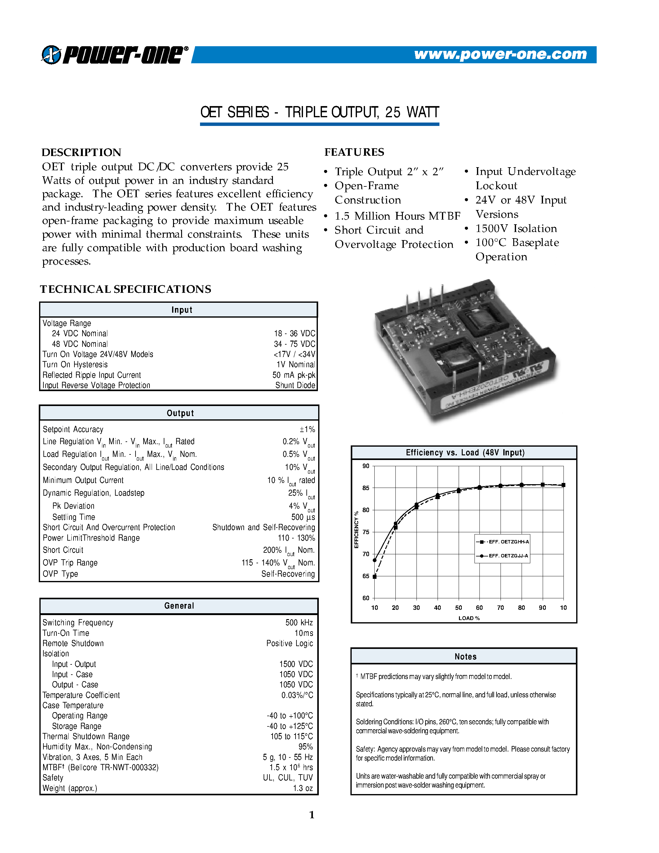 Datasheet OET025ZGJJ-A - TRIPLE OUTPUT / 25 WATT page 1