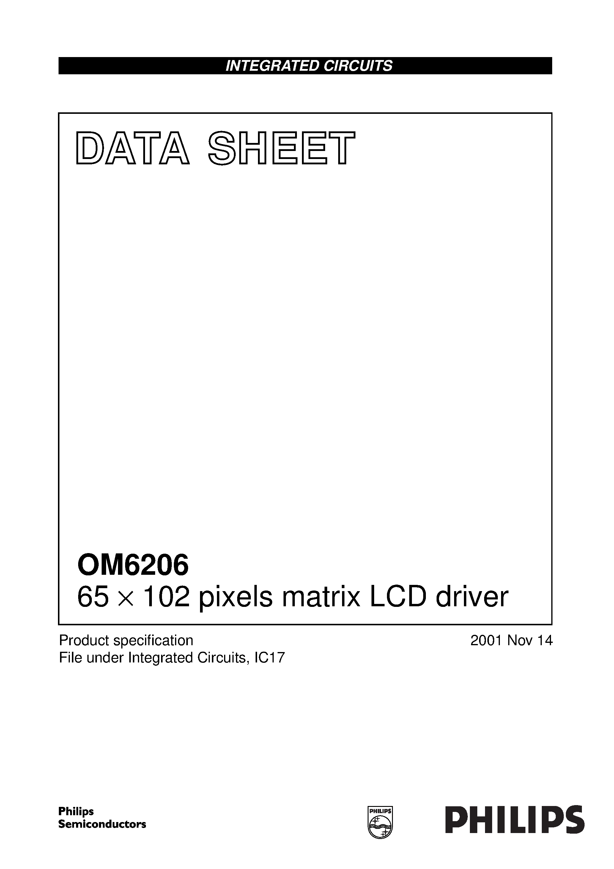 Datasheet OM6206U - 65 X 102 pixels matrix LCD driver page 1