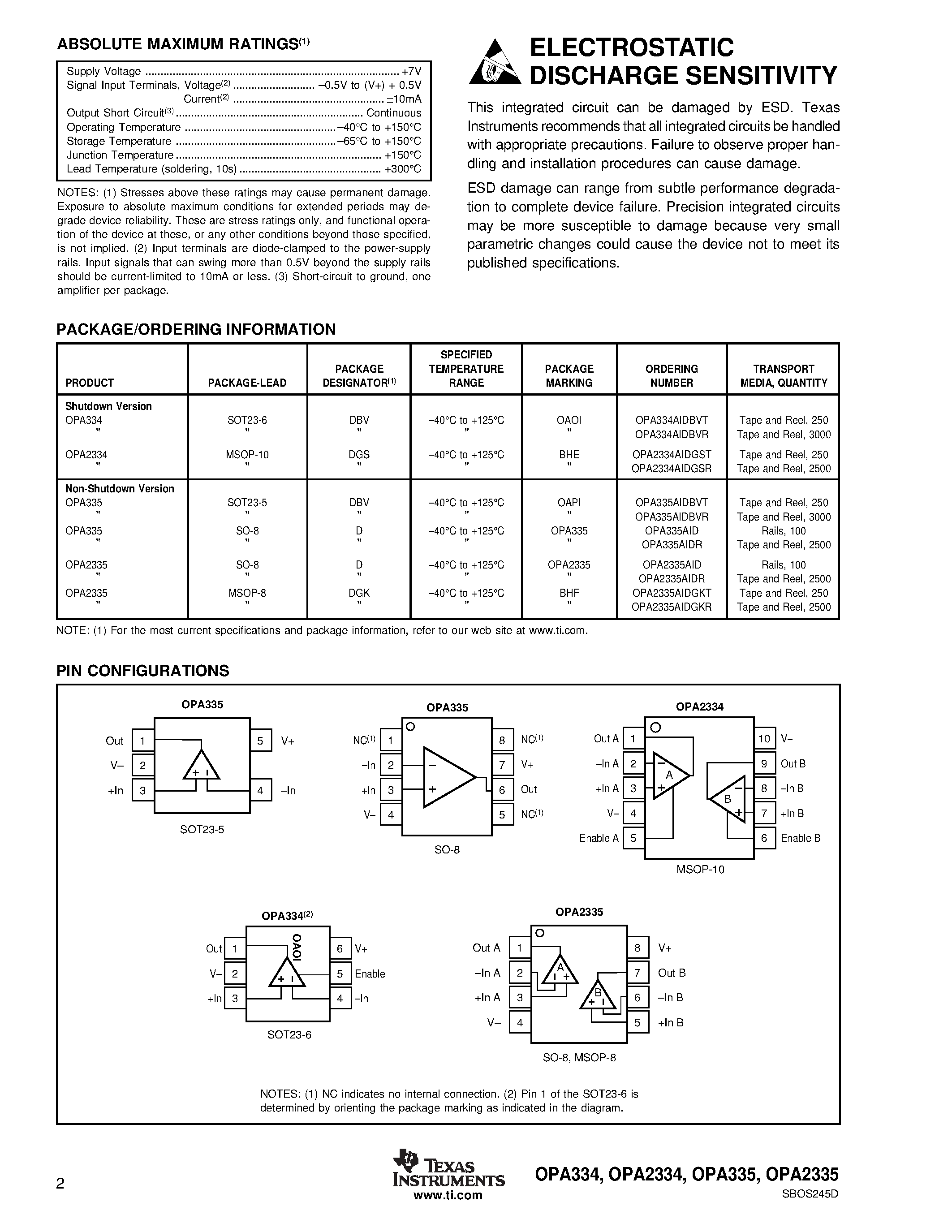 Datasheet OPA2334 page 2 Datasheet OPA2334 - 0.05UV/C max / SINGLE-SUPPLY CMOS OPERATIONAL AMPLIFIERS page 2
