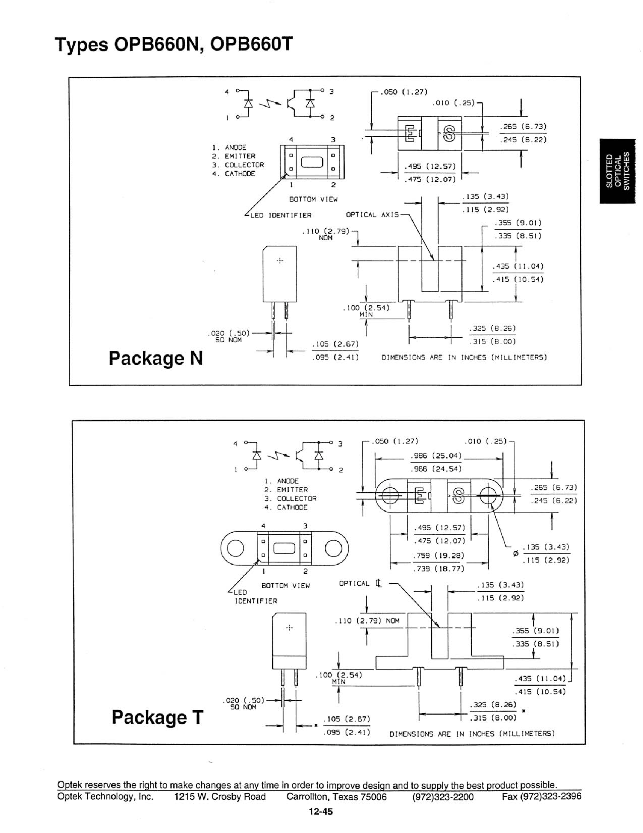 Datasheet OPB660T page 2 Datasheet OPB660T - SLOTTED OPTICAL SWITCH page 2