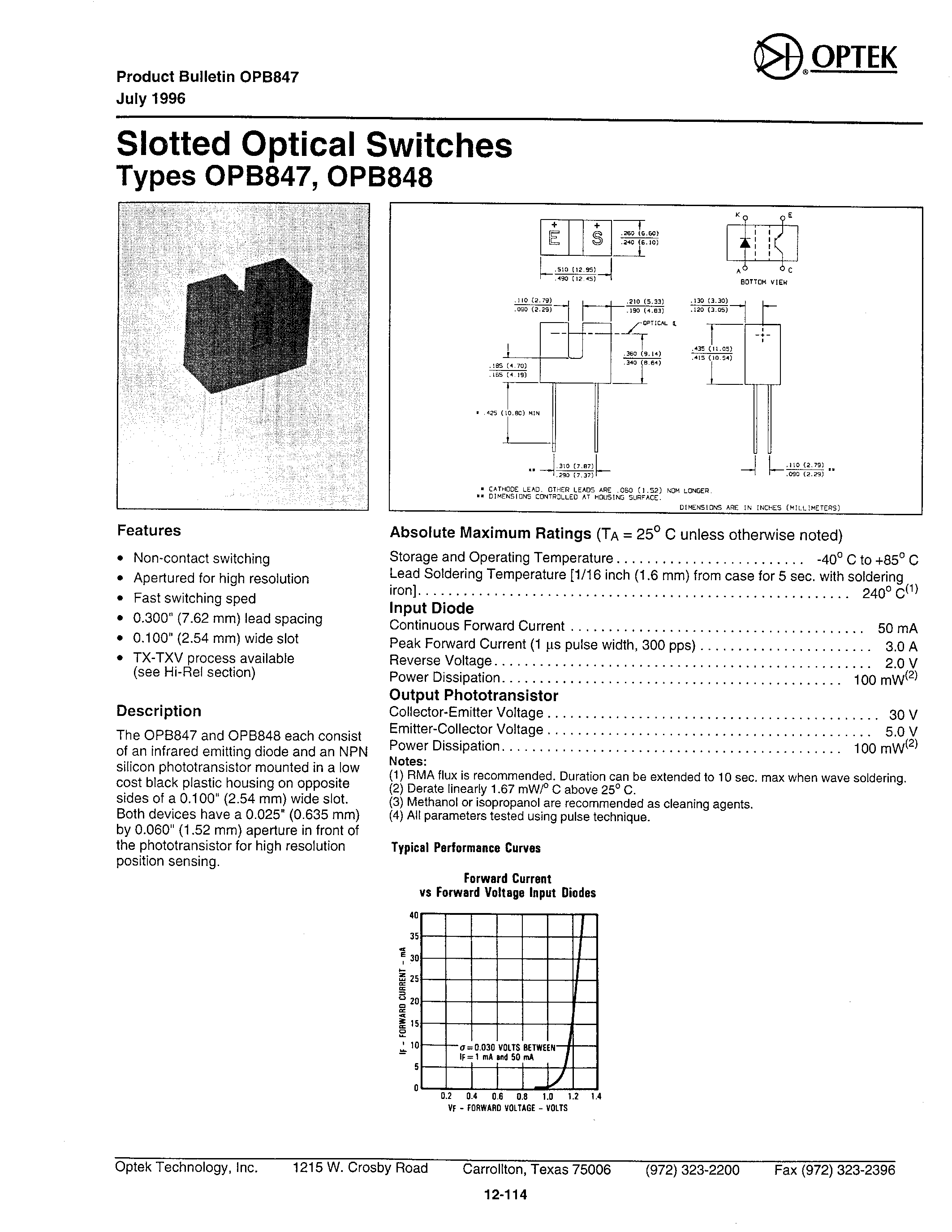 Даташит на микросхему OPB848 страница 1 Даташит OPB848 - SLOTTED OPTICAL SWITCHES страница 1