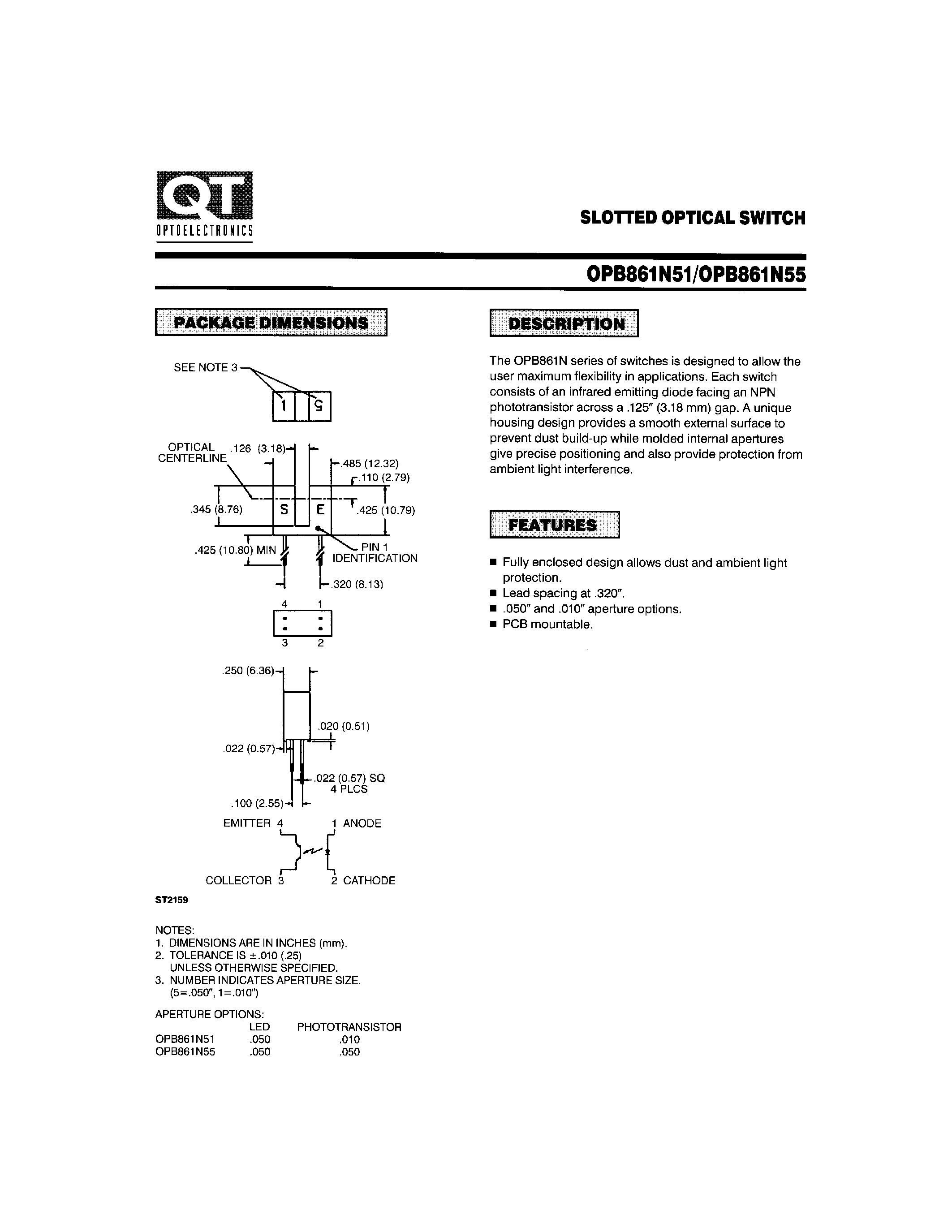 Datasheet OPB861N55 page 1 Datasheet OPB861N55 - SLOTTED OPTICAL SWITCH page 1