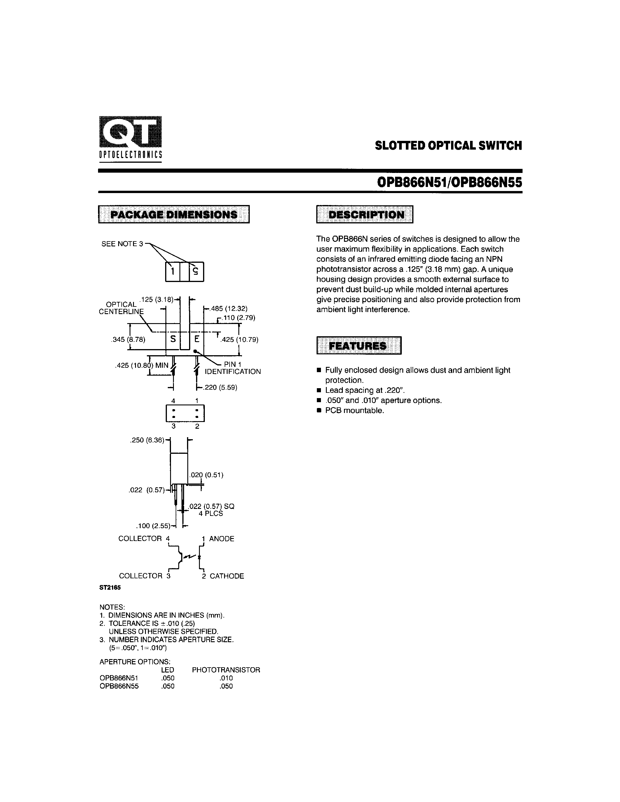 Datasheet OPB866N55 - SLOTTED OPTICAL SWITCH page 1