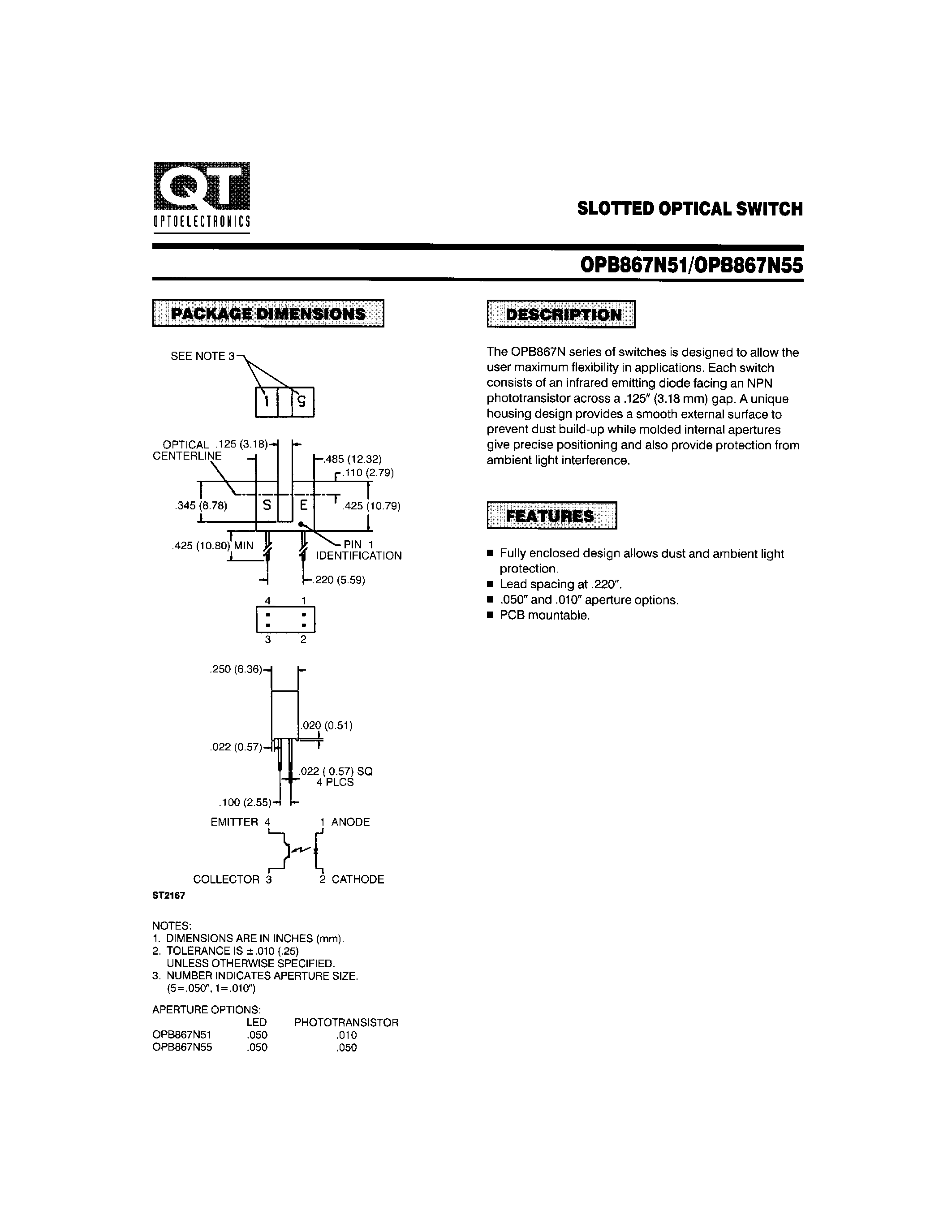 Datasheet OPB867N51 - SLOTTED OPTICAL SWITCH page 1