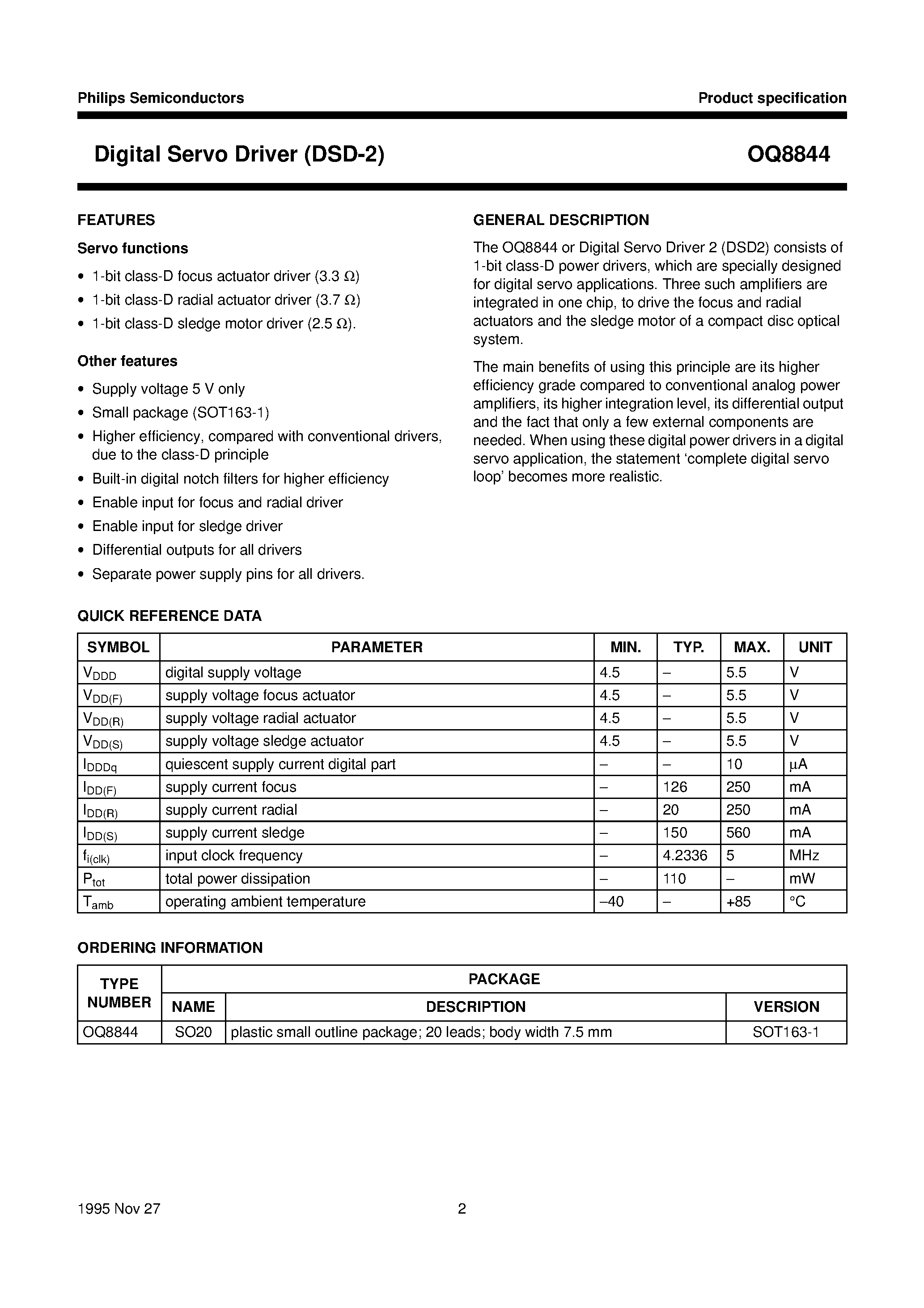 Datasheet OQ8844 - Digital Servo Driver DSD-2 page 2