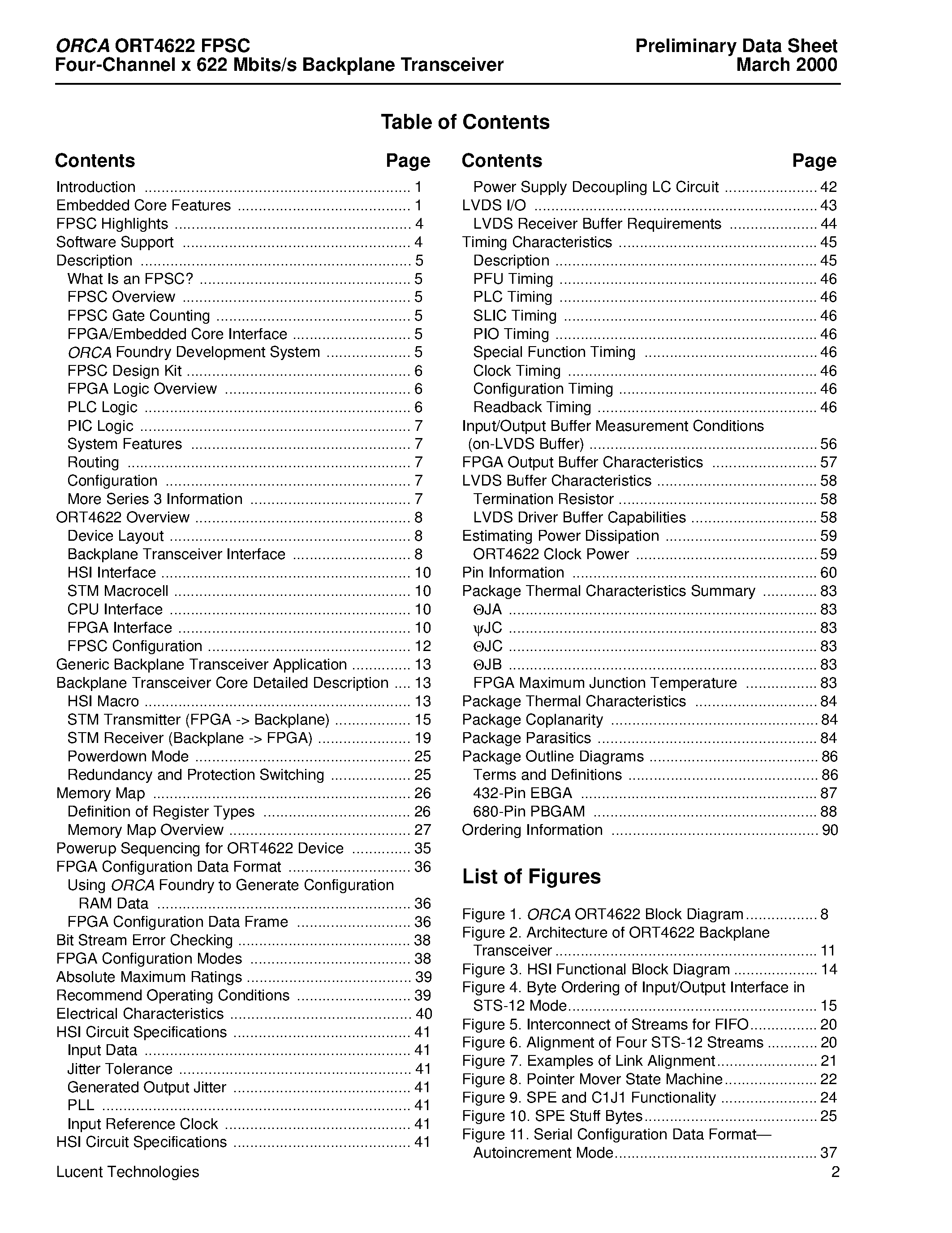 Datasheet ORT4622 page 2 Datasheet ORT4622 - Field-Programmable System Chip (FPSC) Four-Channel x 622 Mbits/s Backplane Transceiver page 2
