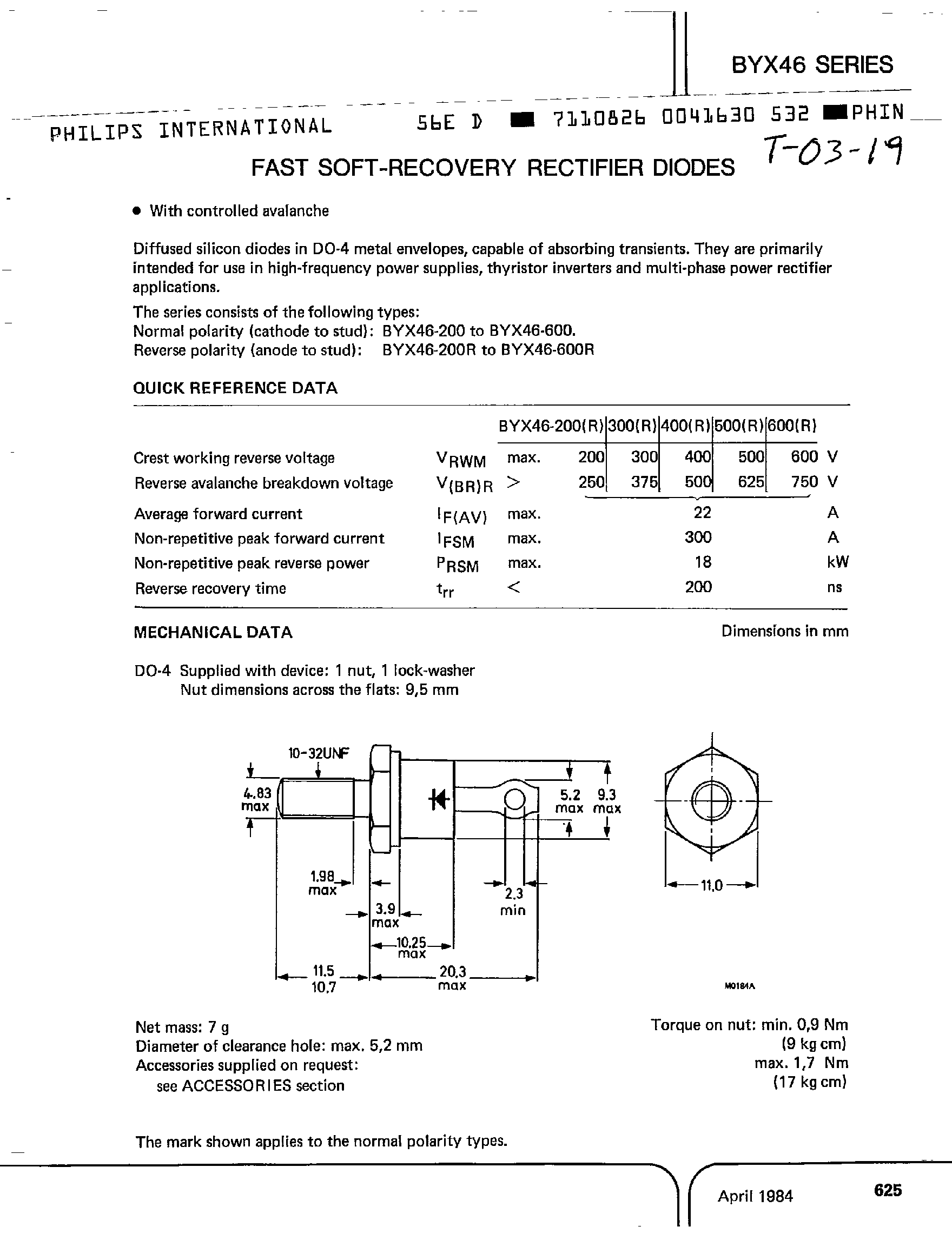 Datasheet BYX46 page 1 Datasheet BYX46 - Fast Soft-Recovery Rectifier Diodes page 1