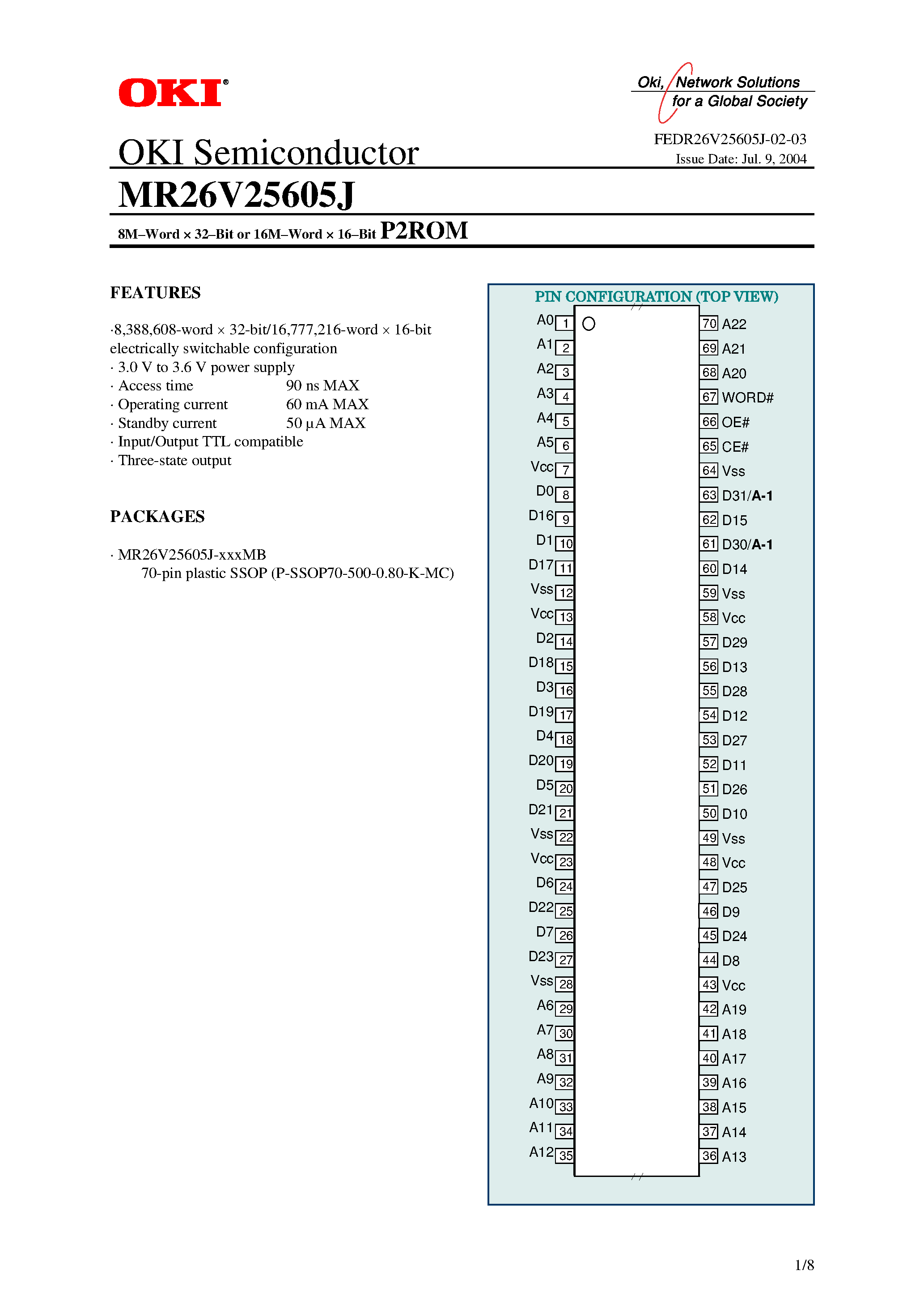 Datasheet MR26V25605J - 8M-Word x 32Bit or 64M-Word x 16Bit P2ROM page 1