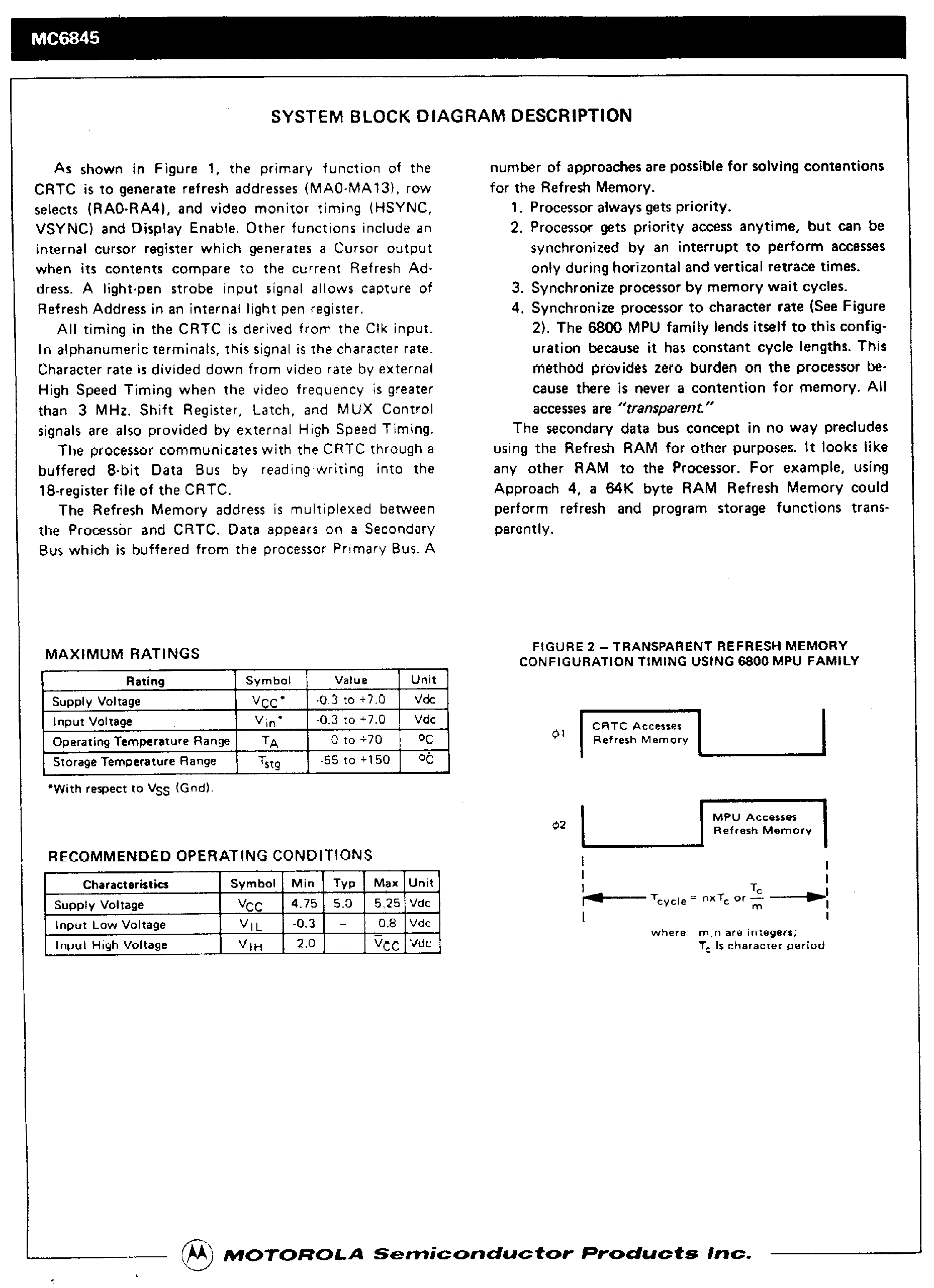 Datasheet MC6845 - MOS(N-Channel / Silicon-Gate) page 2