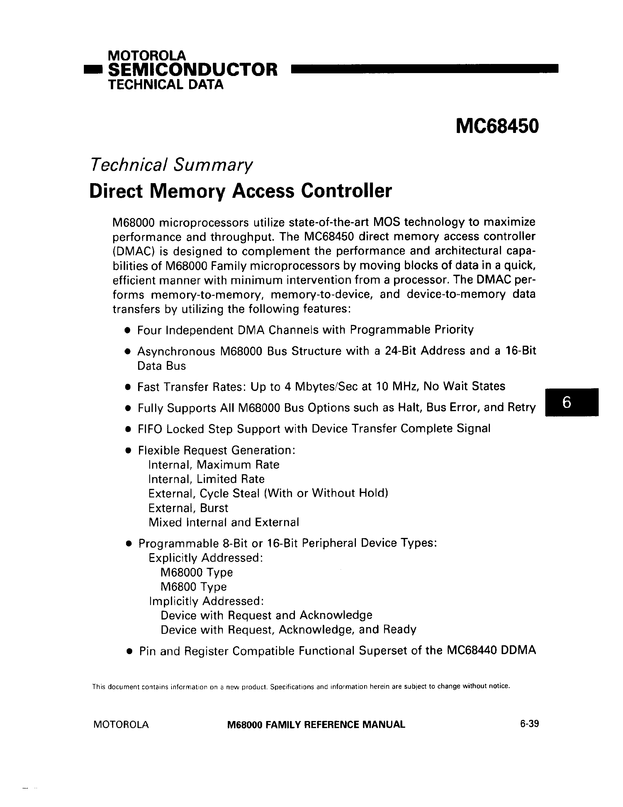 Datasheet MC68450 - Direct Memory Access Controller page 1