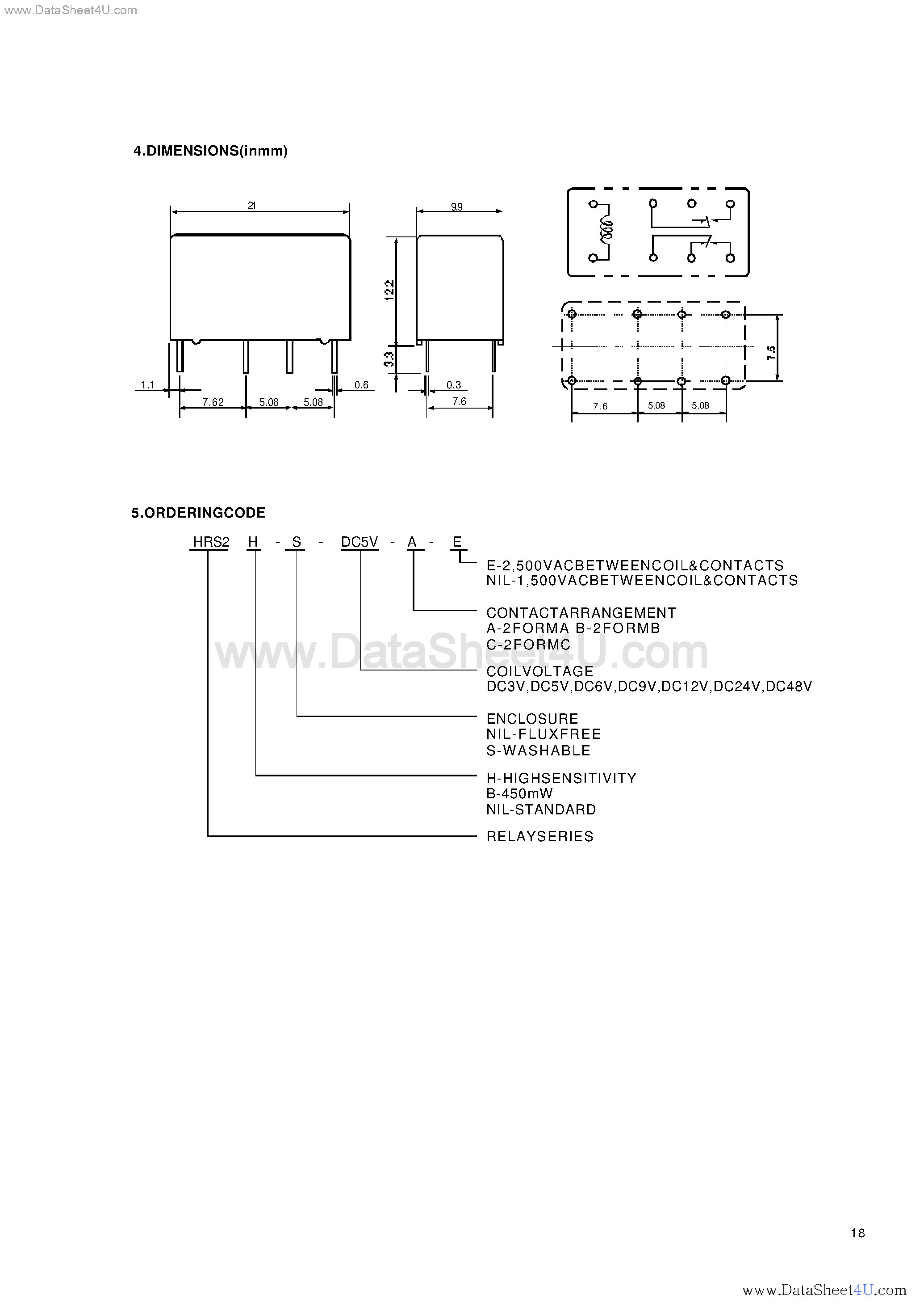 Datasheet HRS2H-S page 2 Datasheet HRS2H-S - RELAY DC 12V 2P2T 1A PCMT page 2
