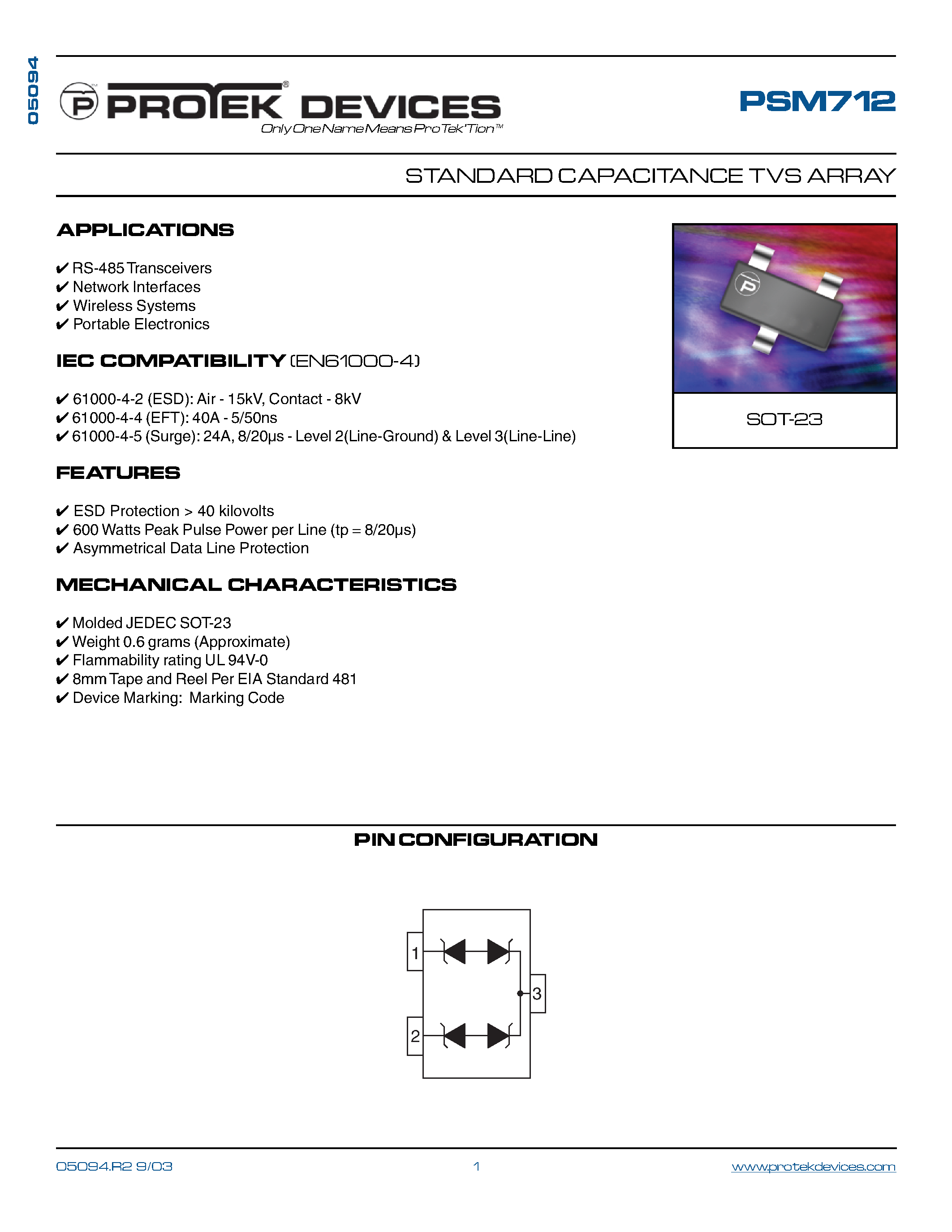 Даташит на микросхему PSM712 страница 1 Даташит PSM712 - STANDARD CAPACITANCE TVS ARRAY страница 1