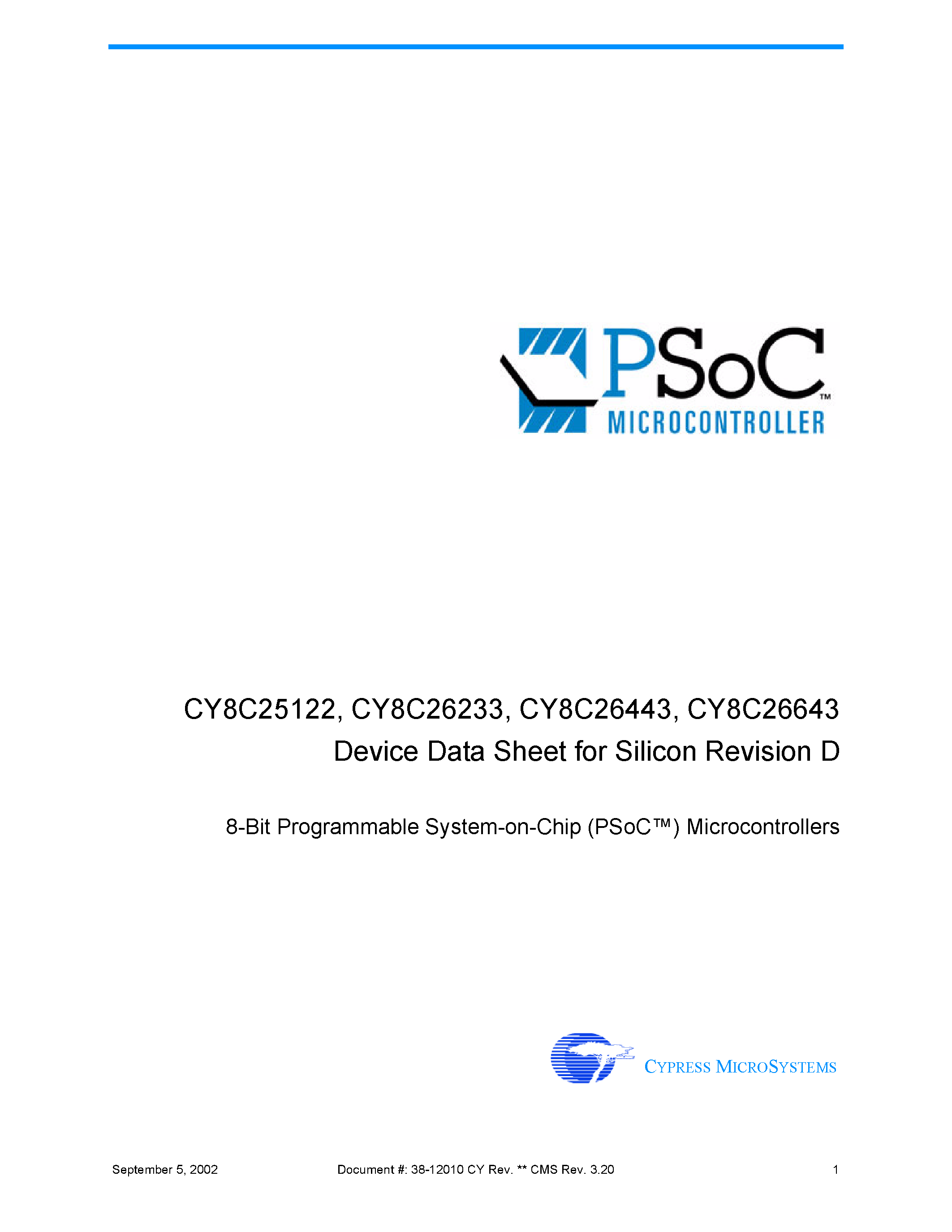 Даташит PSOC - 8-Bit Programmable System-on-Chip (PSoC) Microcontrollers страница 1