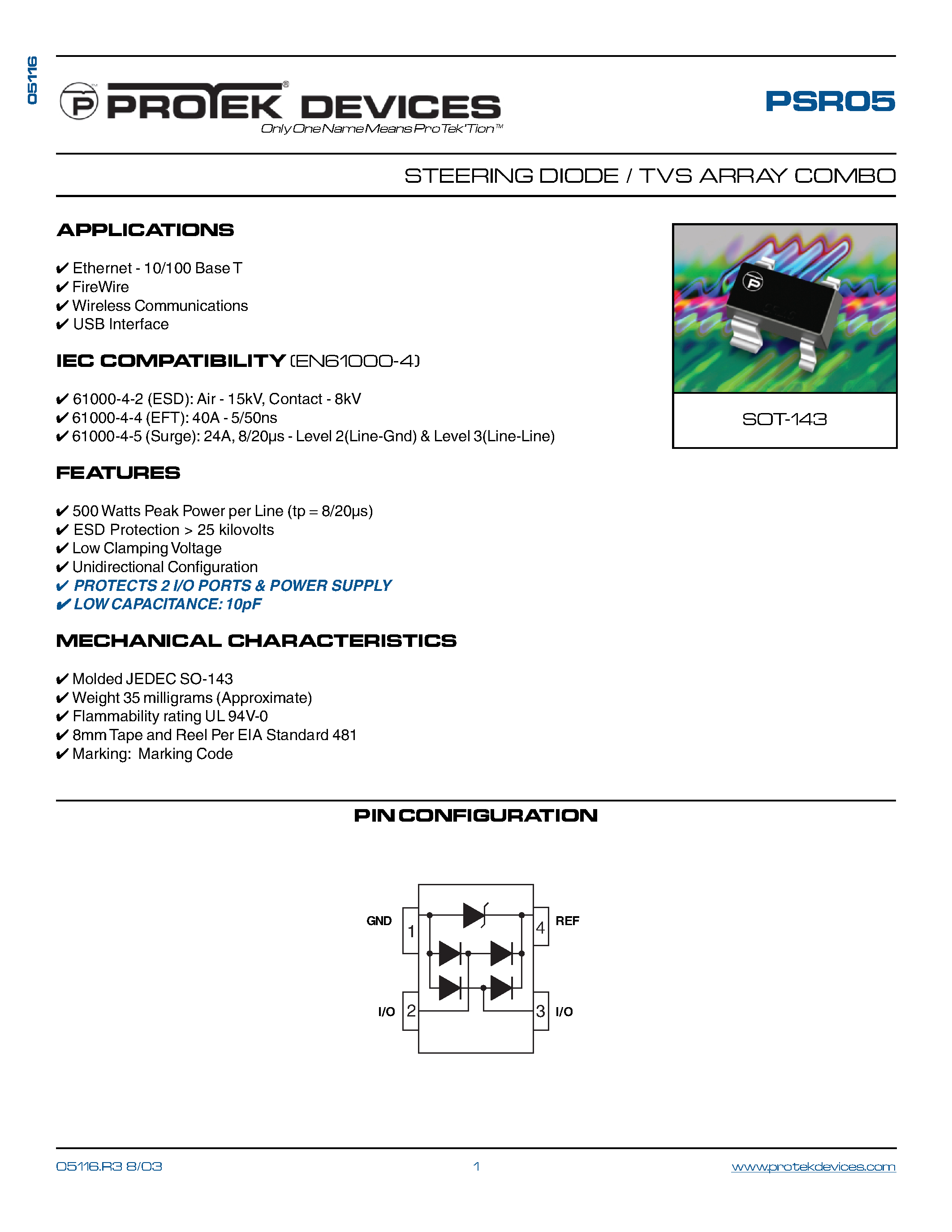Даташит PSR05 - STEERING DIODE / TVS ARRAY COMBO страница 1