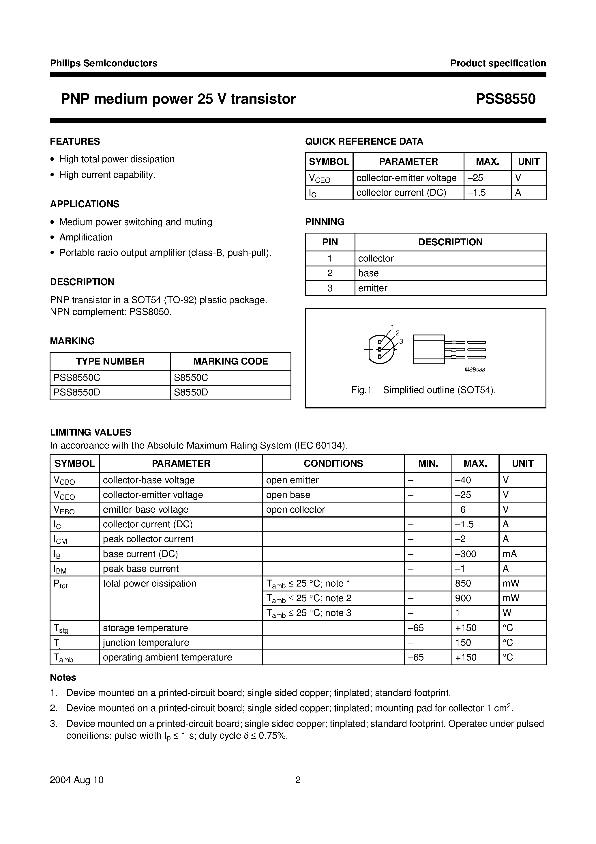 Datasheet PSS8550D - PNP medium power 25 V transistor page 2