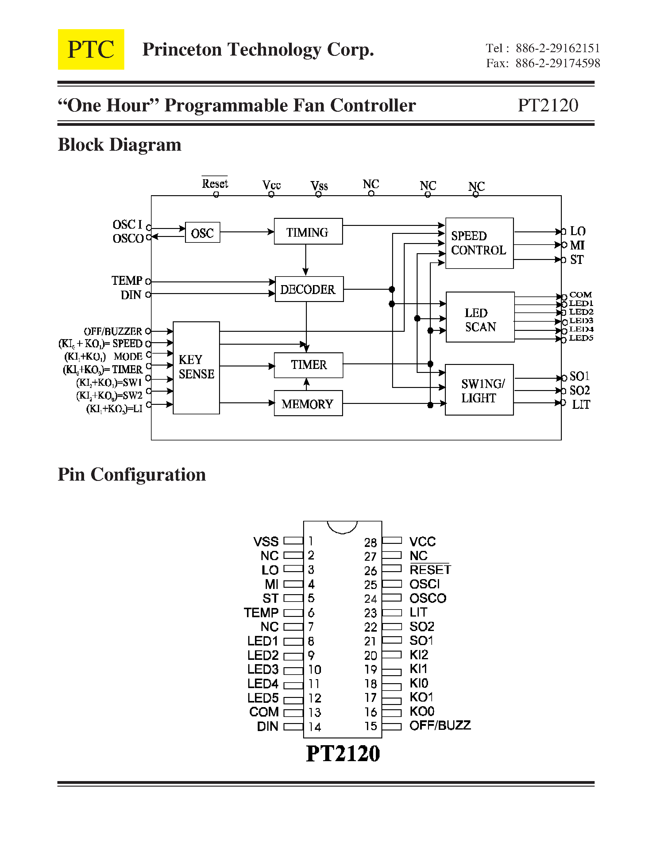 Datasheet PT2120 - One Hour Programmable Fan Controller page 2