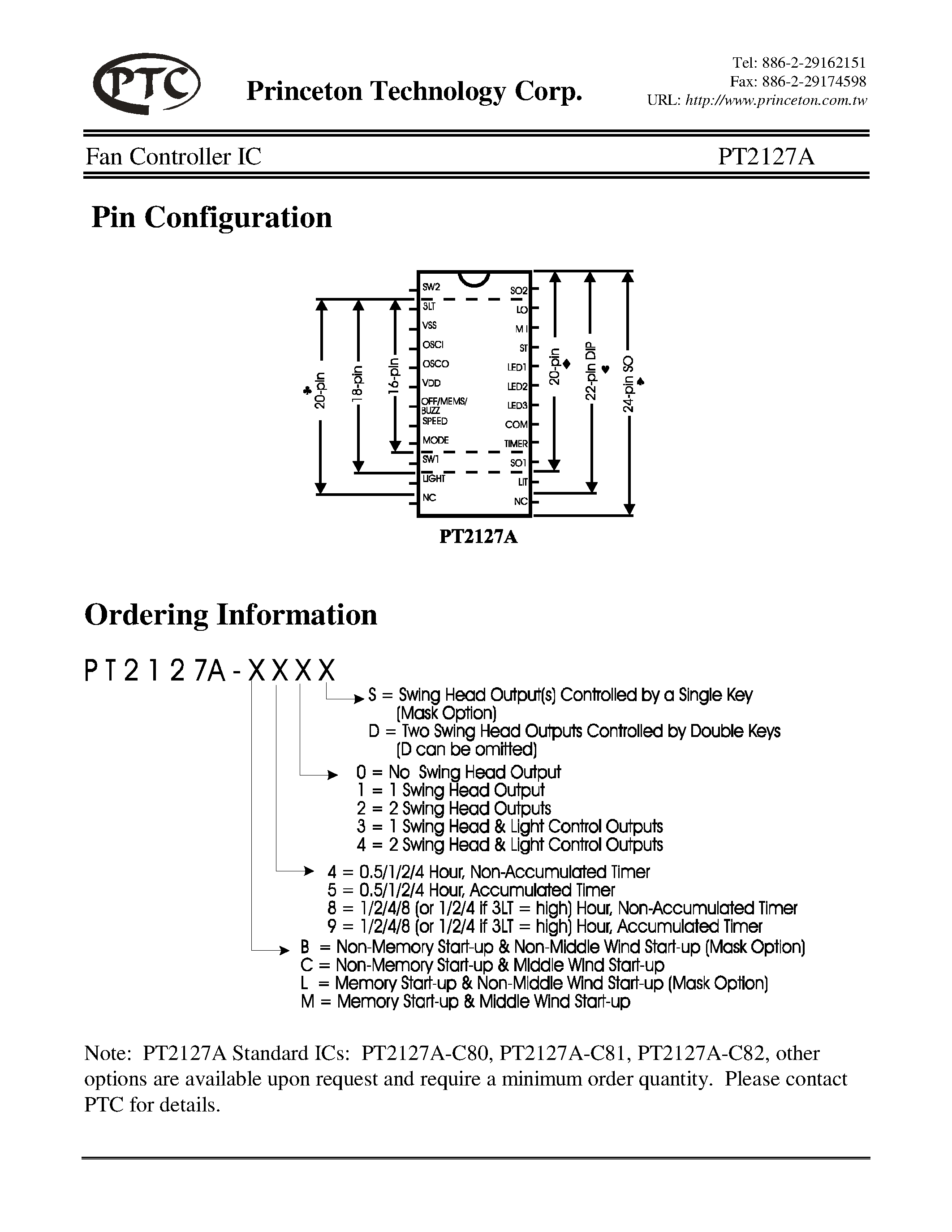 Datasheet PT2127A page 2 Datasheet PT2127A - Fan Controller IC page 2