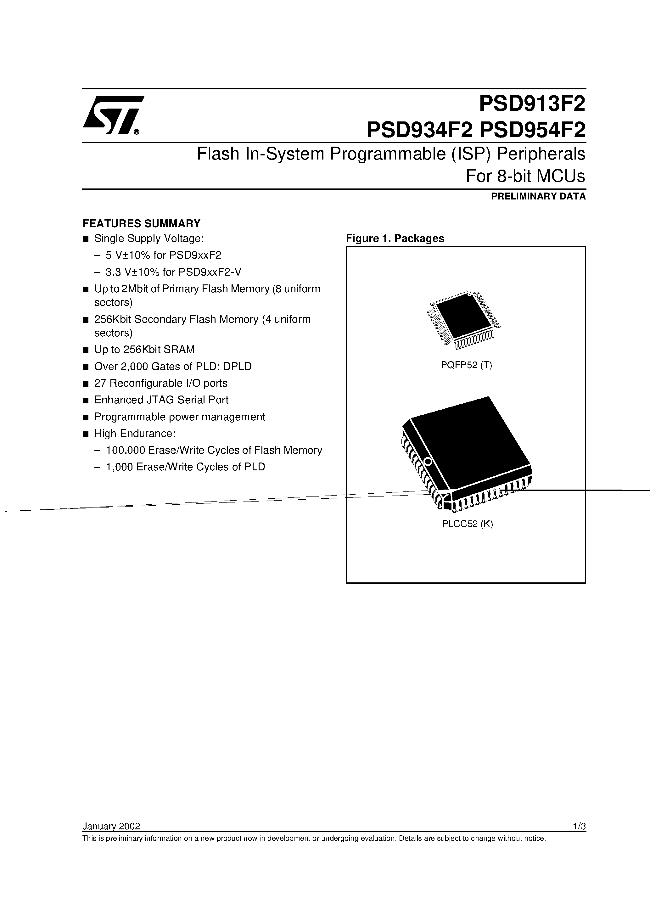 Даташит PSD913G1-C-70MI - Flash In-System Programmable ISP Peripherals For 8-bit MCUs страница 1