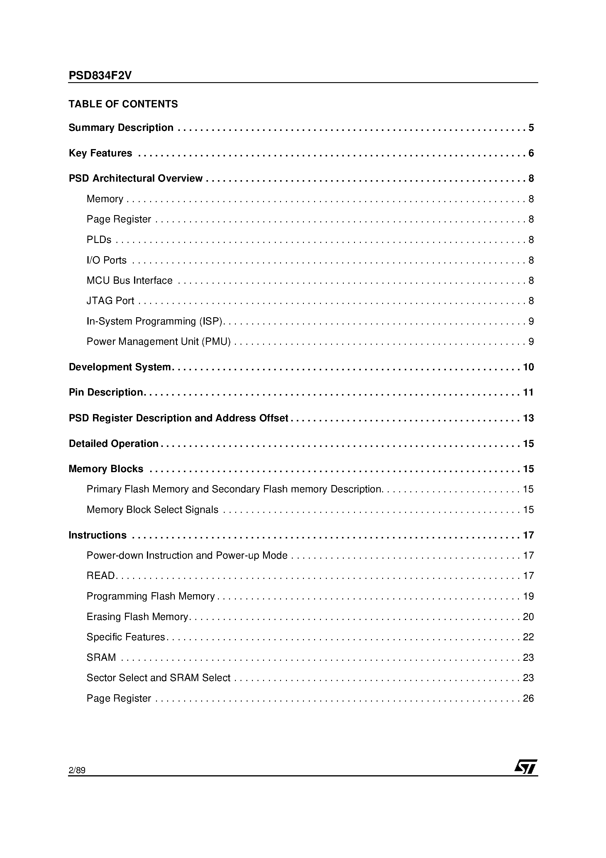 Datasheet PSD934210MIT - Flash PSD / 3.3V Supply / for 8-bit MCUs 2 Mbit 256 Kbit Dual Flash Memories and 64 Kbit SRAM page 2