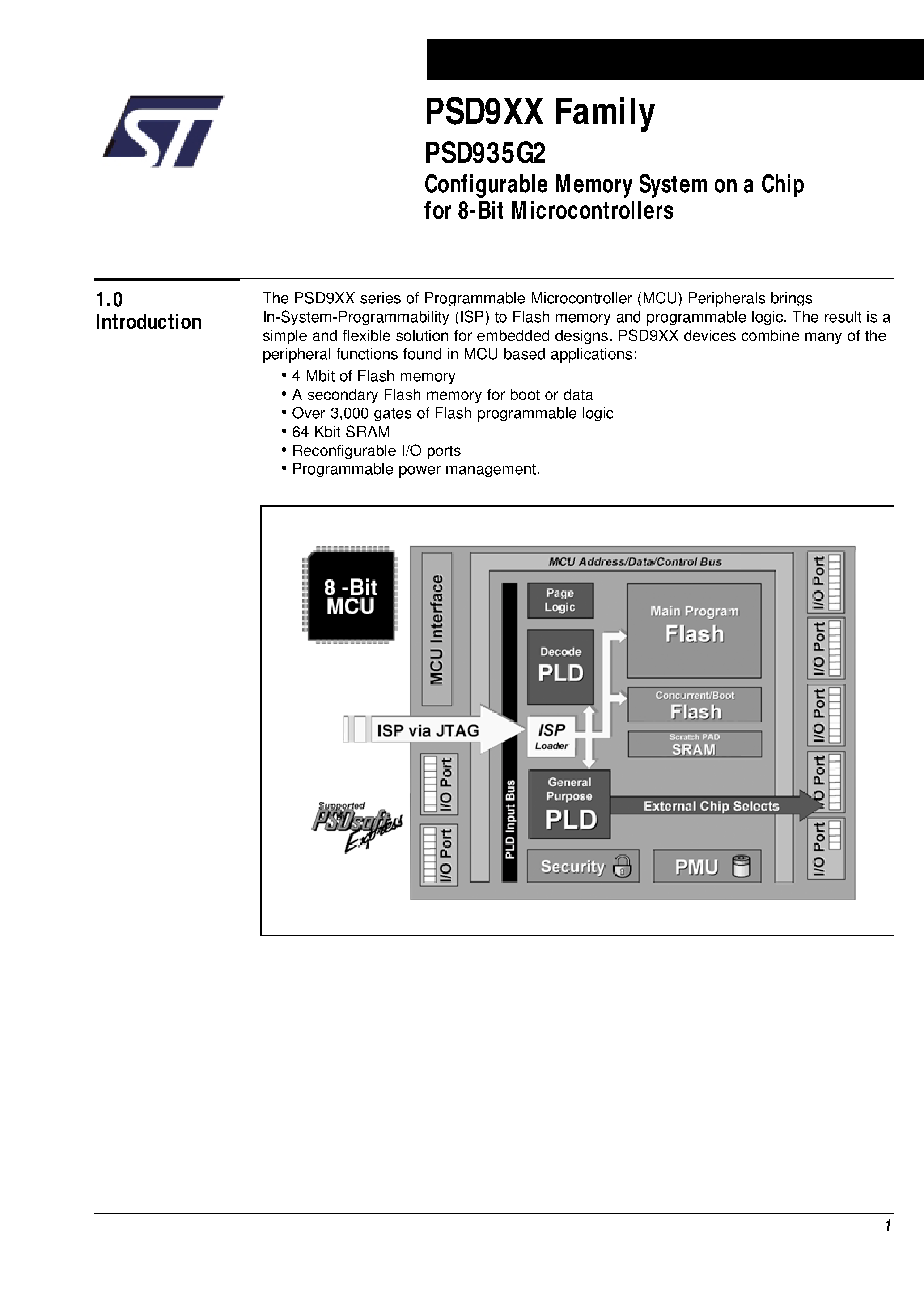 Datasheet PSD935F3V-A-90U page 2 Datasheet PSD935F3V-A-90U - Configurable Memory System on a Chip for 8-Bit Microcontrollers page 2