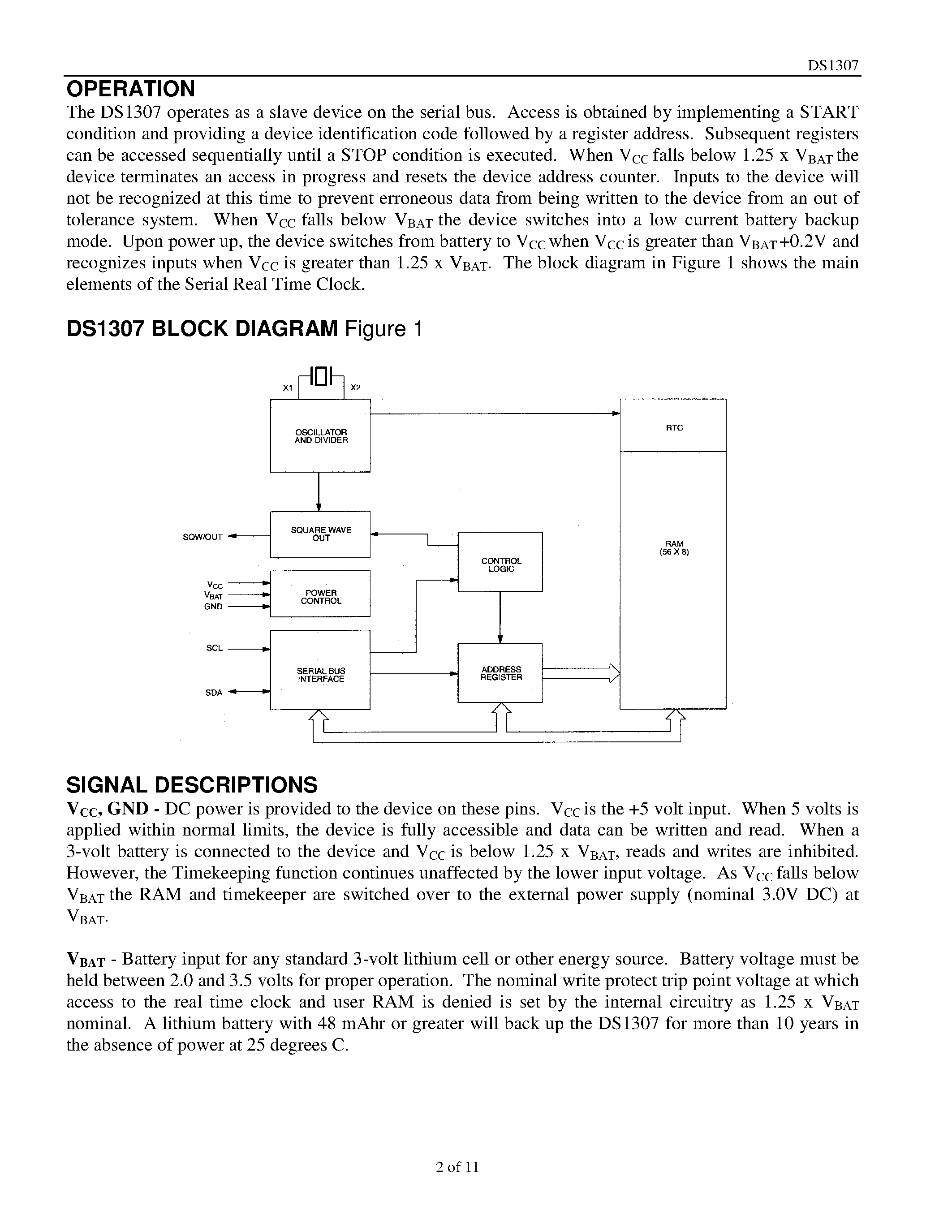 Даташит на микросхему DS1307 страница 2 Даташит DS1307 - 64 X 8 Serial Real Time Clock страница 2