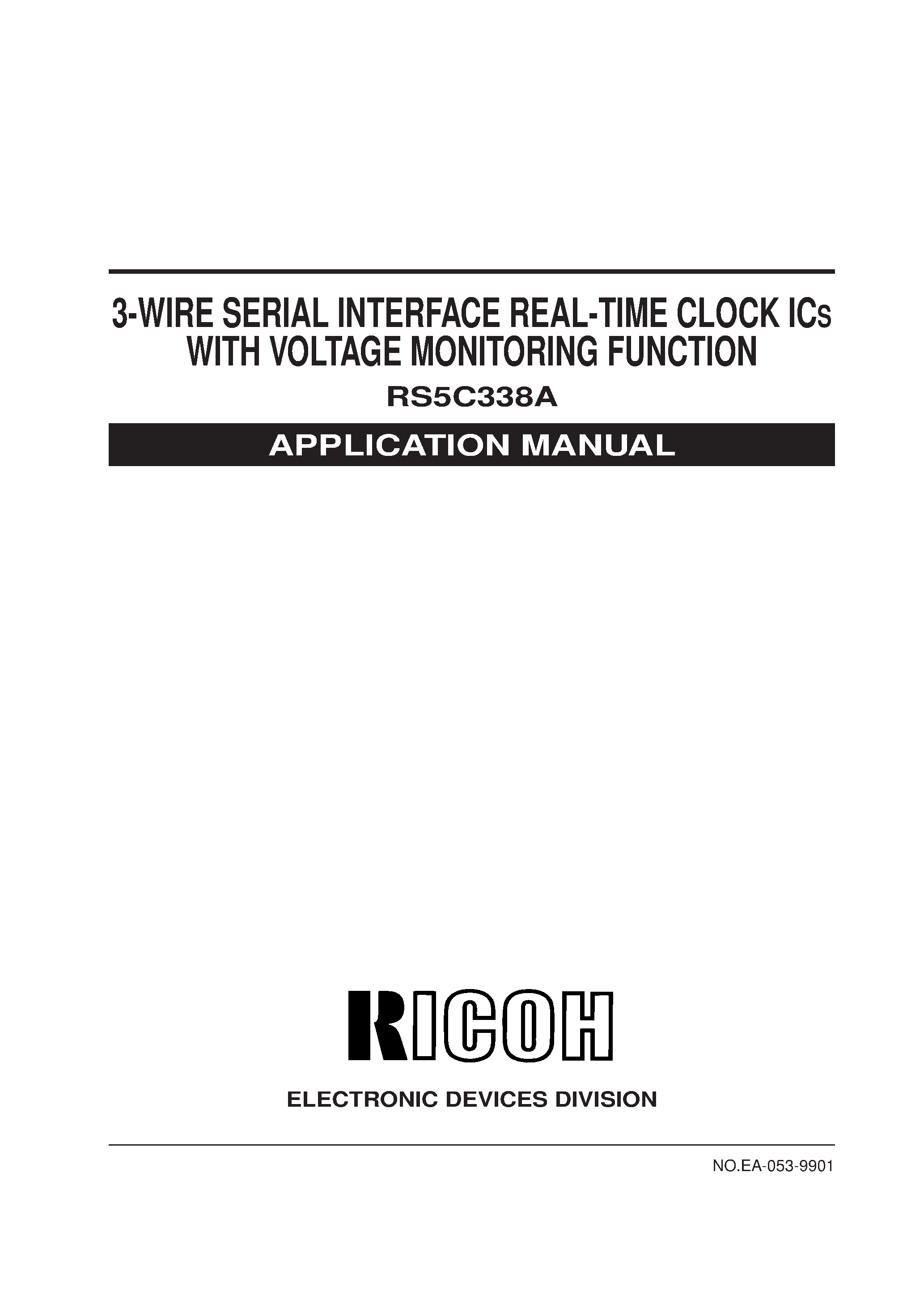 Datasheet RS5C338A - 3-WIRE SERIAL INTERFACE REAL-TIME CLOCK ICs WITH VOLTAGE MONITORING FUNCTION page 1