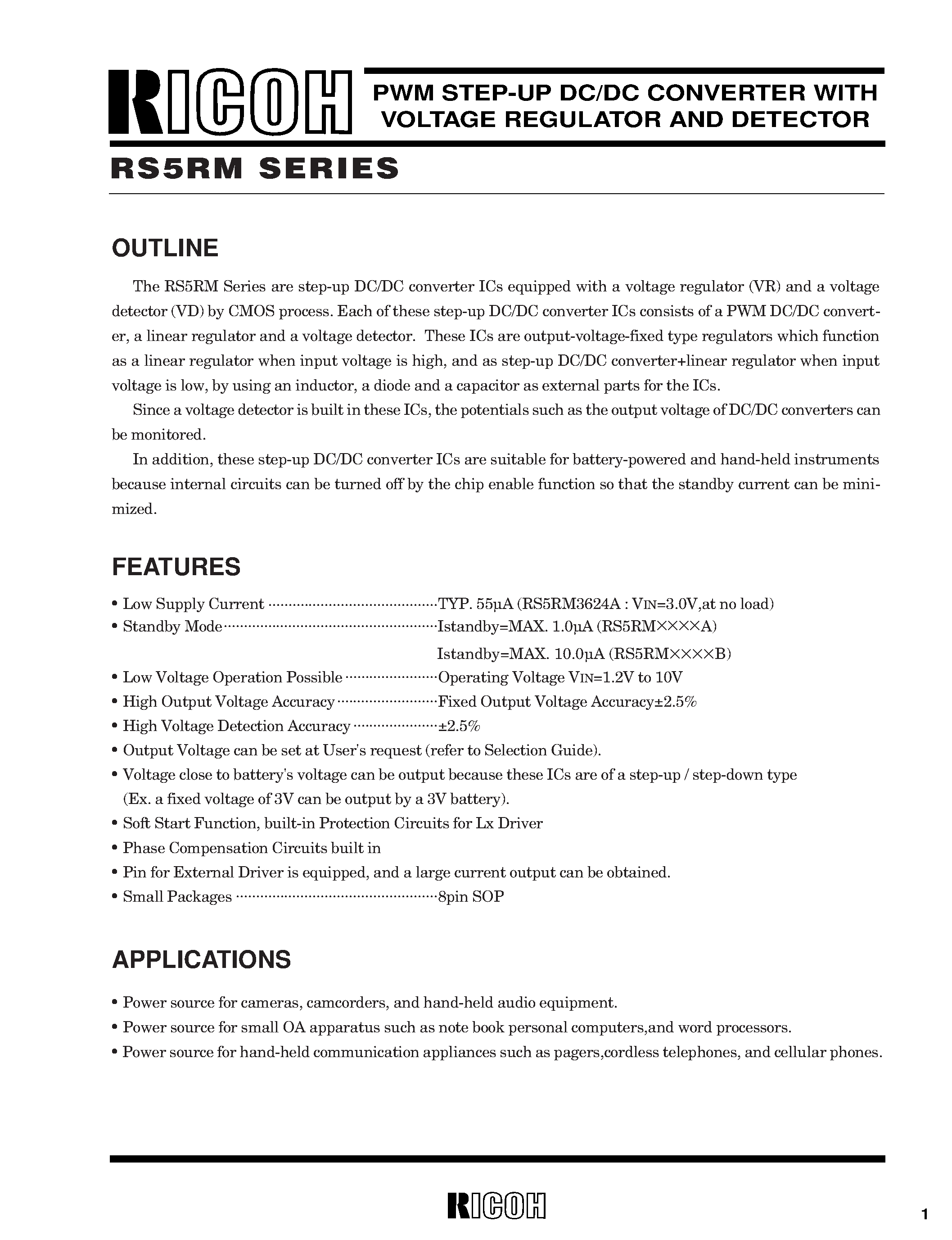 Datasheet RS5RM5045B-T1 - PWM STEP-UP DC/DC CONVERTER WITH VOLTAGE REGULATOR AND DETECTOR page 2