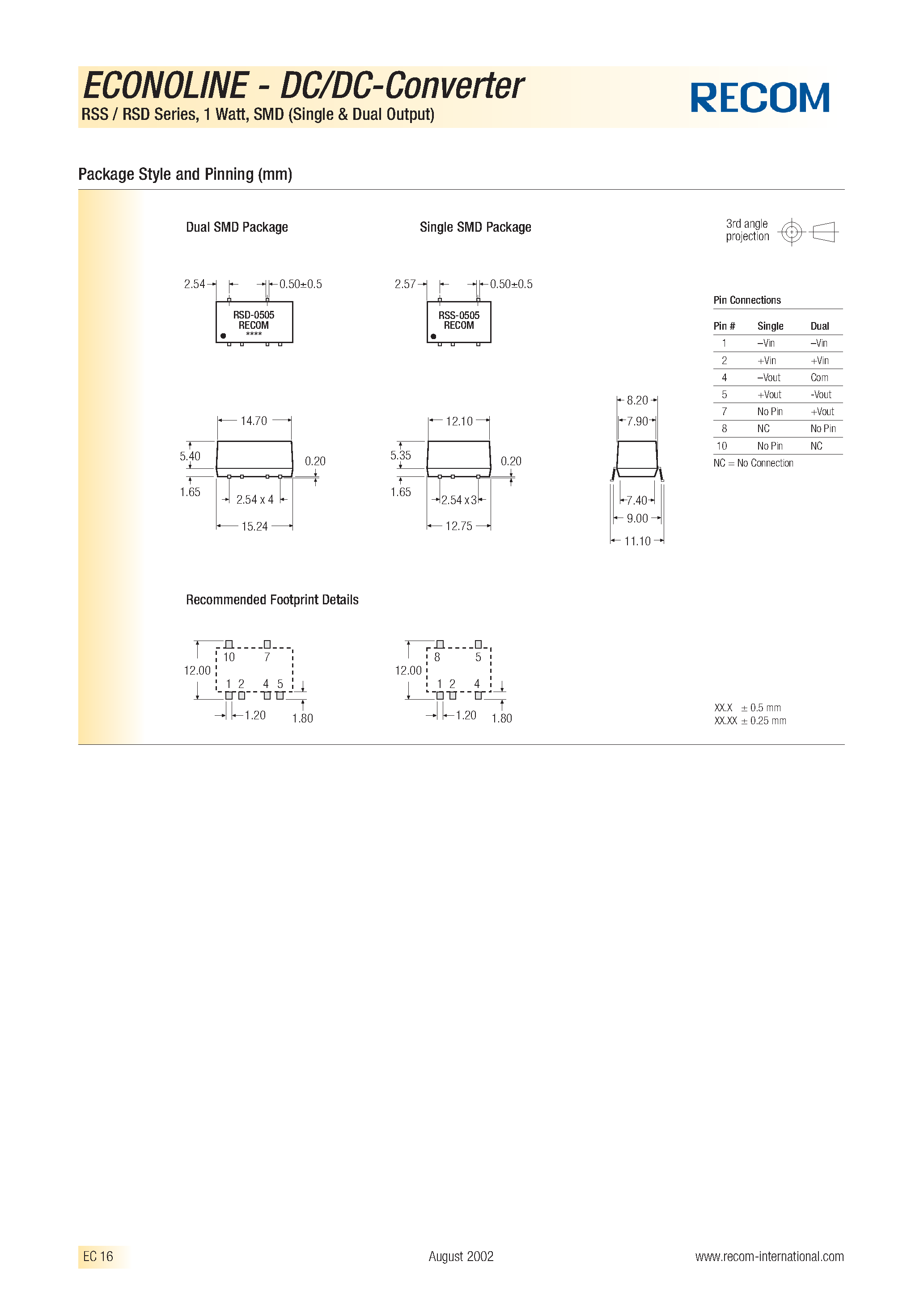 Datasheet RSS-1.805 - ECONOLINE - DC/DC - CONVERTER page 2