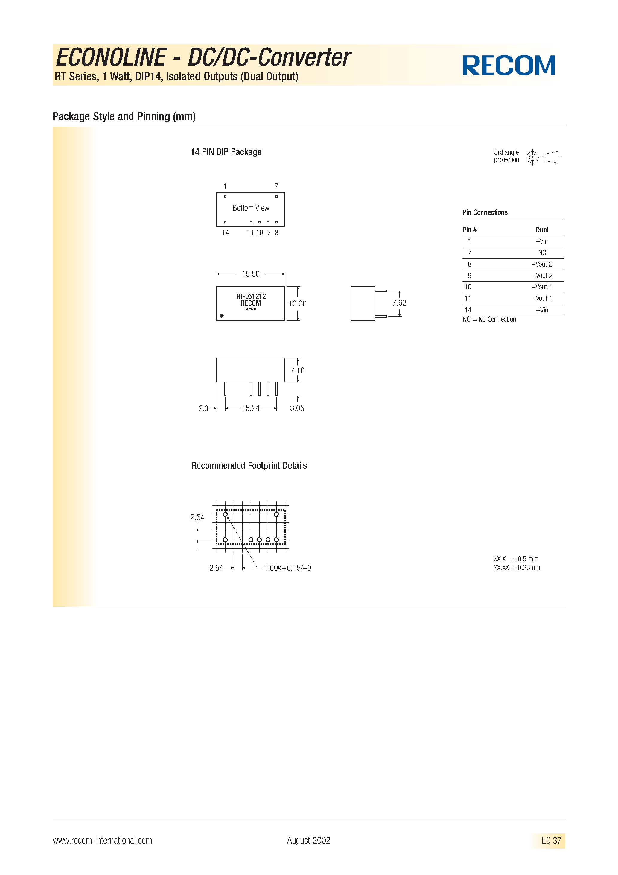 Даташит RT-1.81212 - ECONOLINE - DC/DC - CONVERTER страница 2