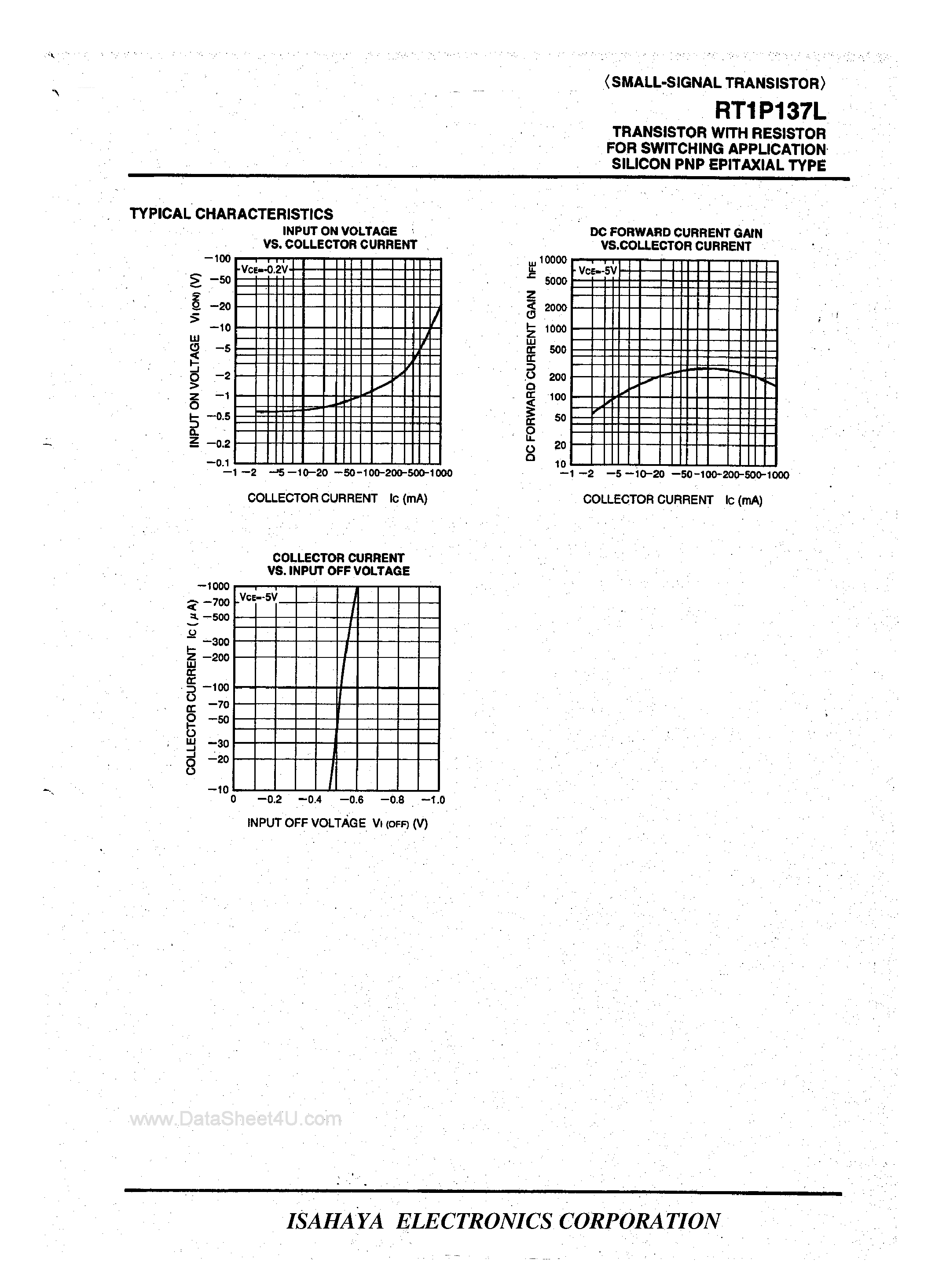 Datasheet RT1P137L page 2 Datasheet RT1P137L - TRANSISTOR WITH RESISTOR FOR SWITCHING APPLICATION SILICON PNP EPITAXIAL TYPE page 2