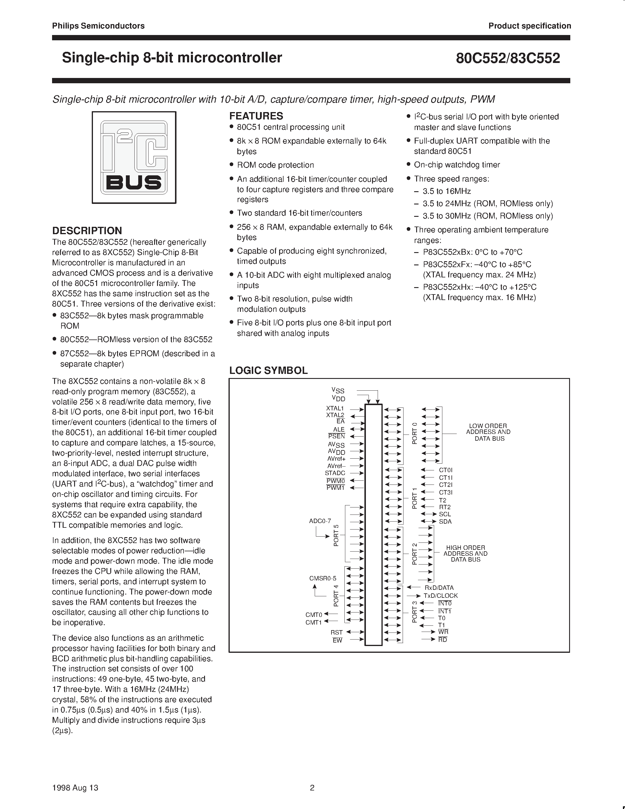 Datasheet S80C552-6B page 2 Datasheet S80C552-6B - Single-chip 8-bit microcontroller page 2