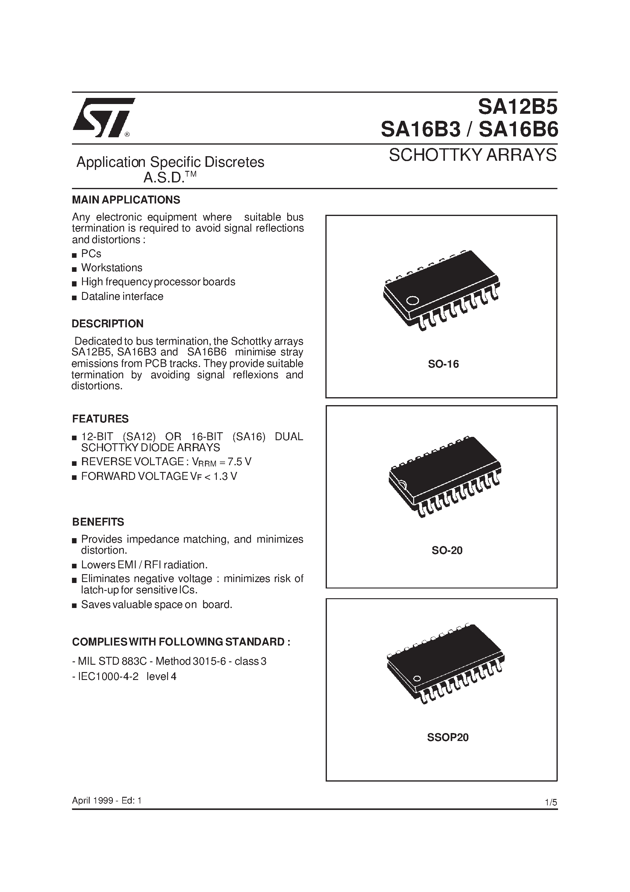 Datasheet SA16B6 page 1 Datasheet SA16B6 - SCHOTTKY ARRAYS page 1