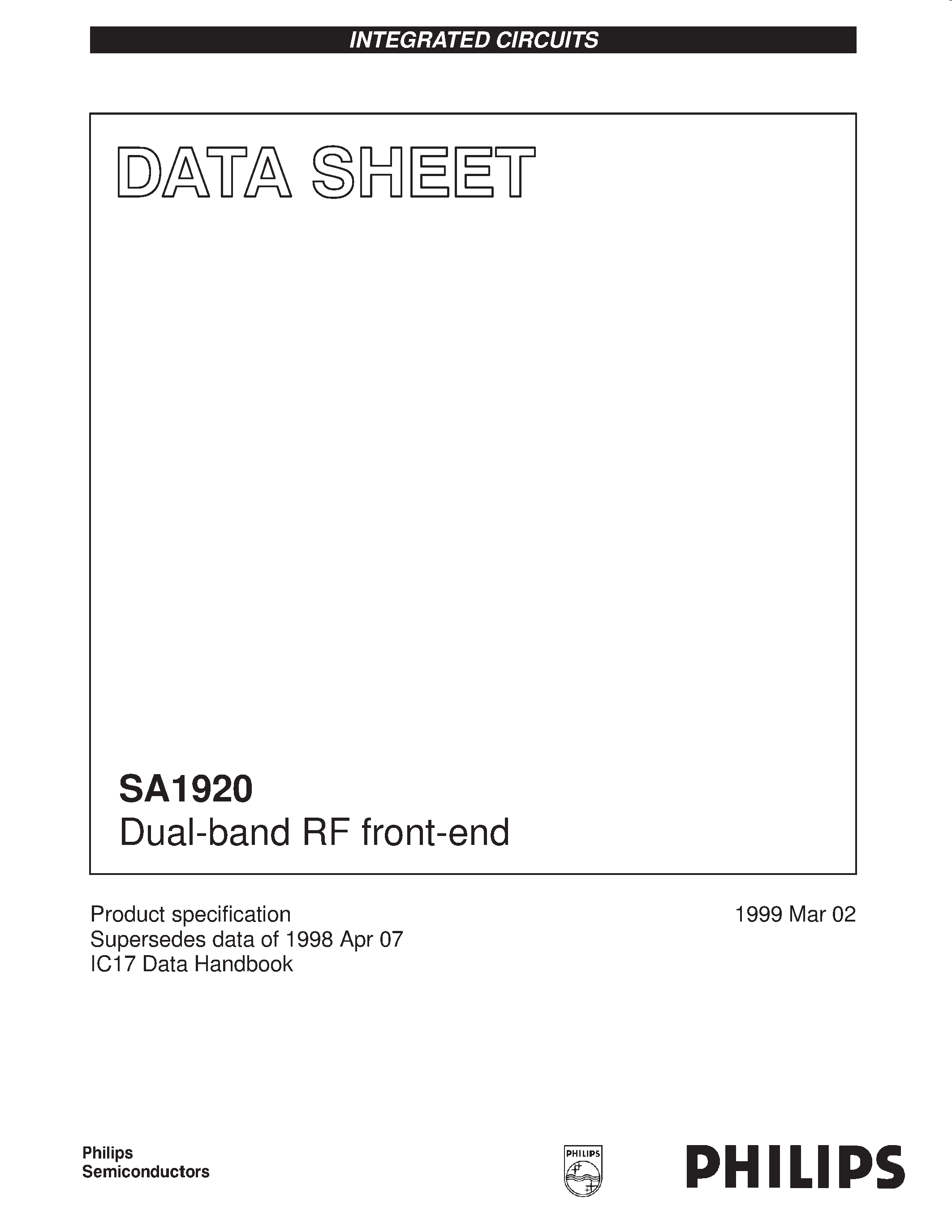 Даташит SA1920 - Dual-band RF front-end страница 1