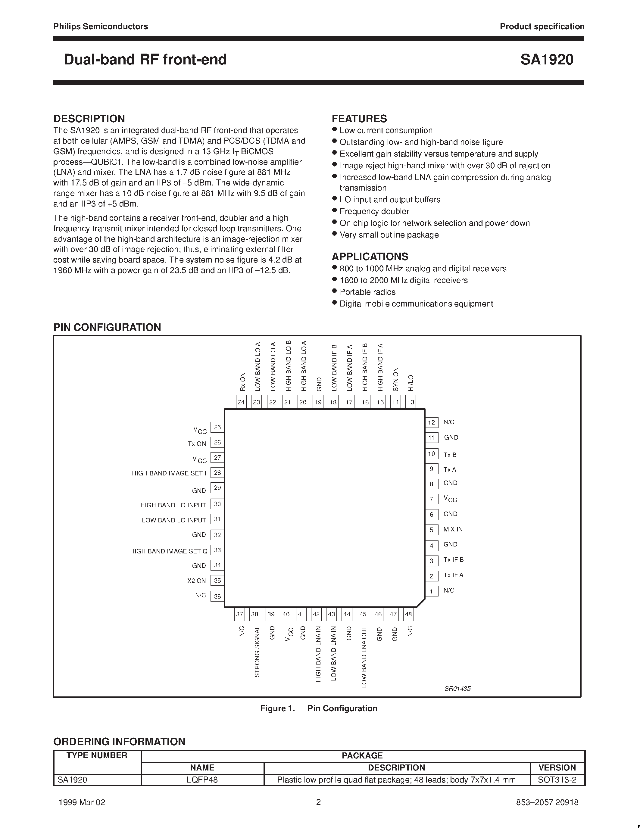 Даташит SA1920 - Dual-band RF front-end страница 2