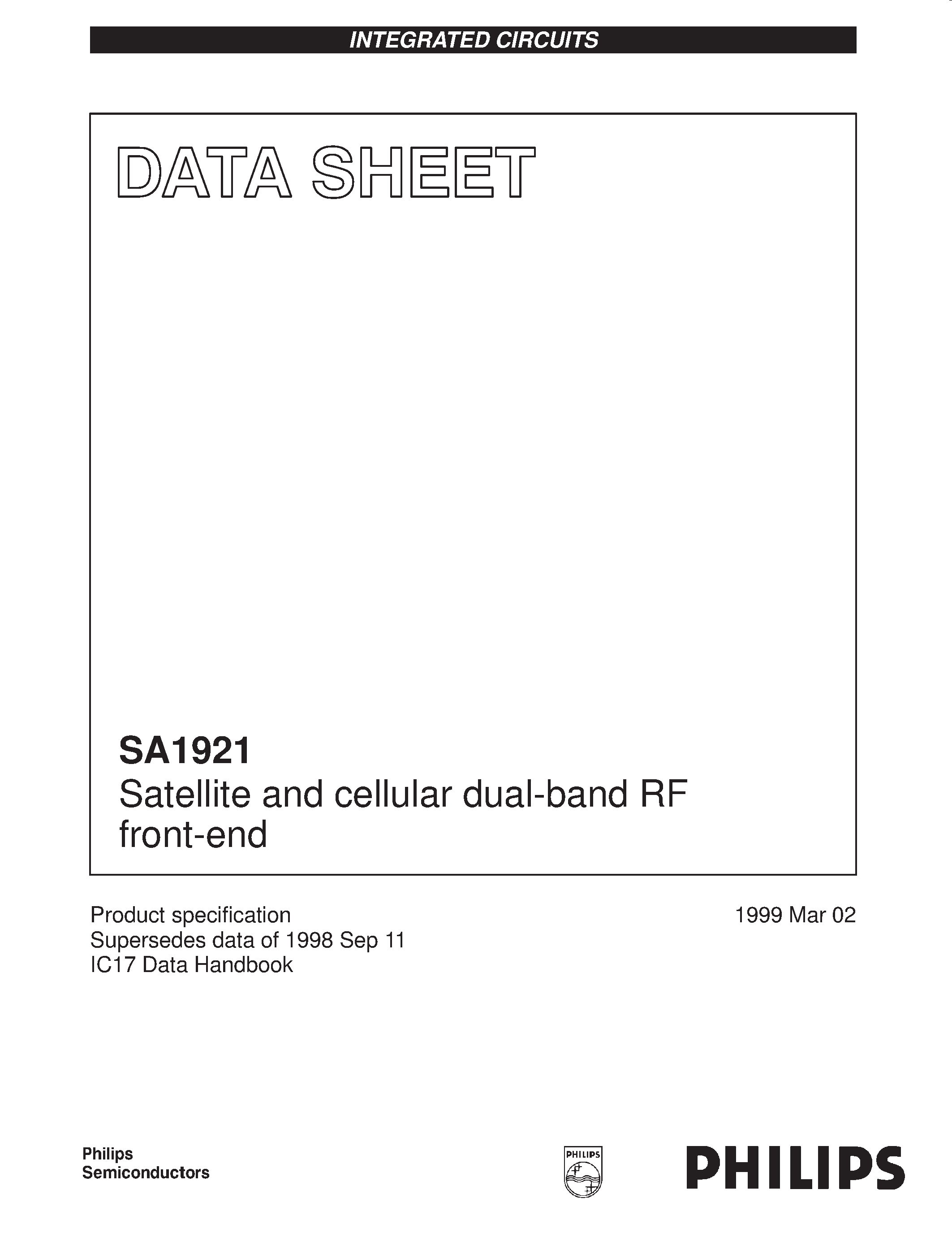 Даташит SA1921 - Satellite and cellular dual-band RF front-end страница 1