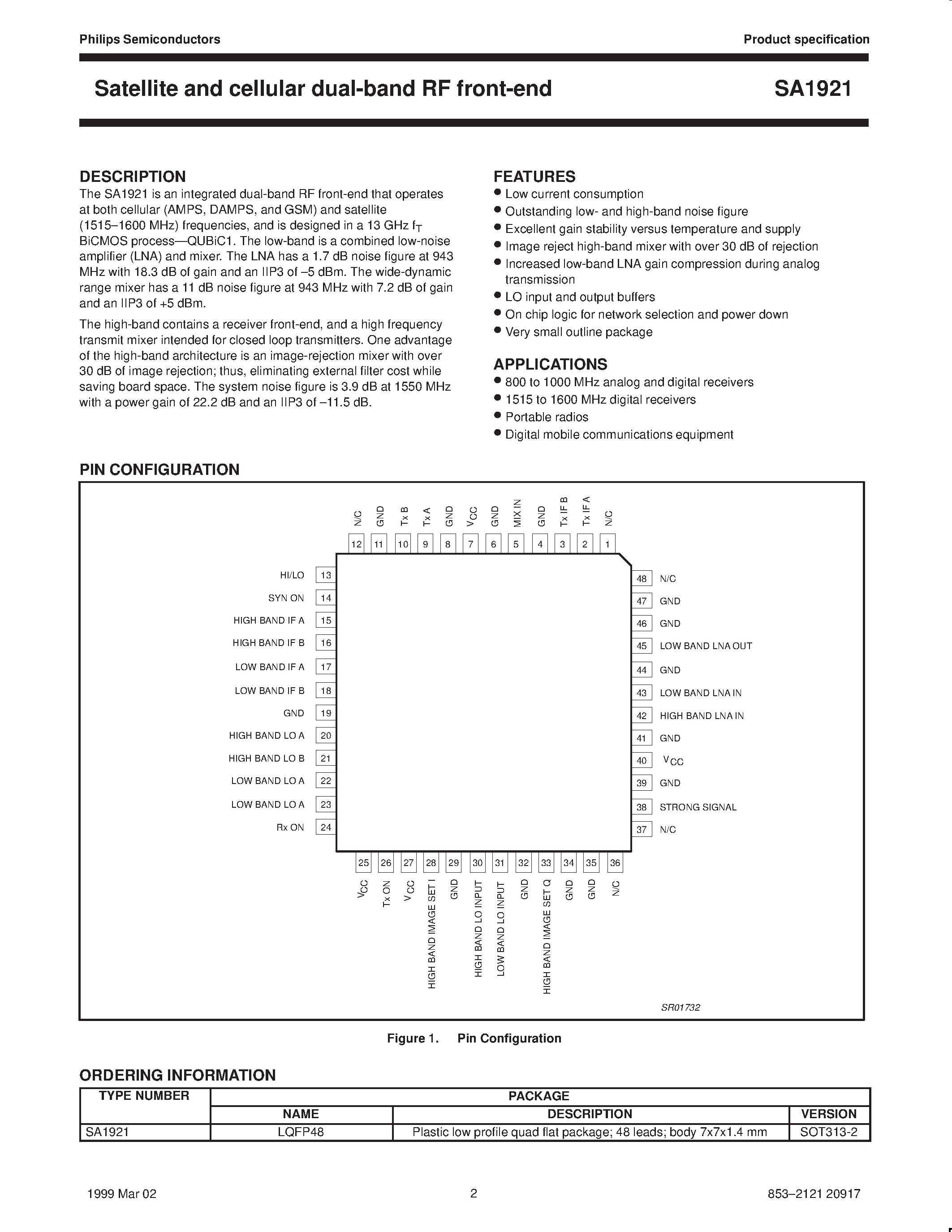 Даташит SA1921 - Satellite and cellular dual-band RF front-end страница 2