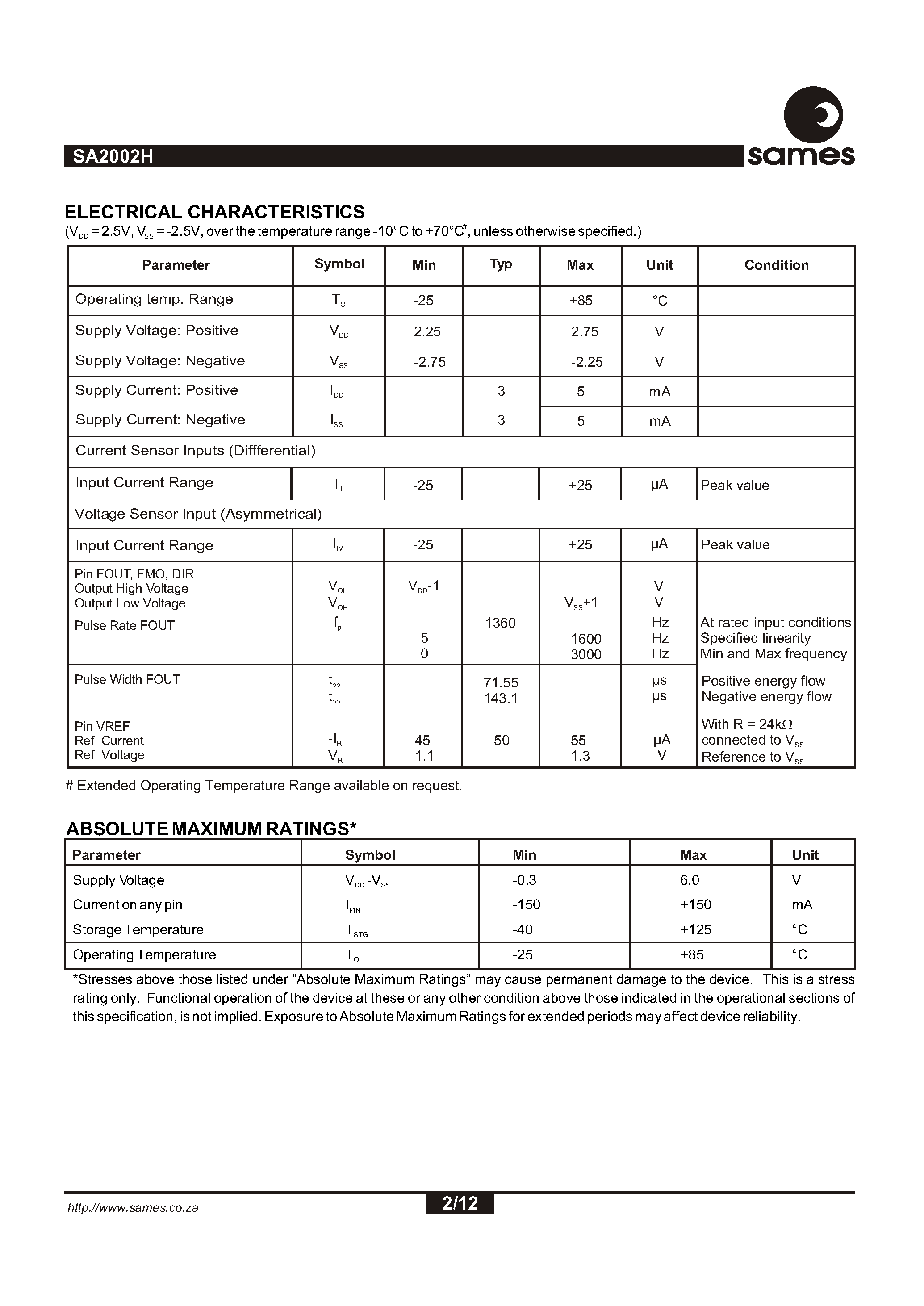 Даташит на микросхему SA2002HPA страница 2 Даташит SA2002HPA - Single Phase Bi-directional Power / Energy Metering IC with Instantaneous Pulse Output страница 2