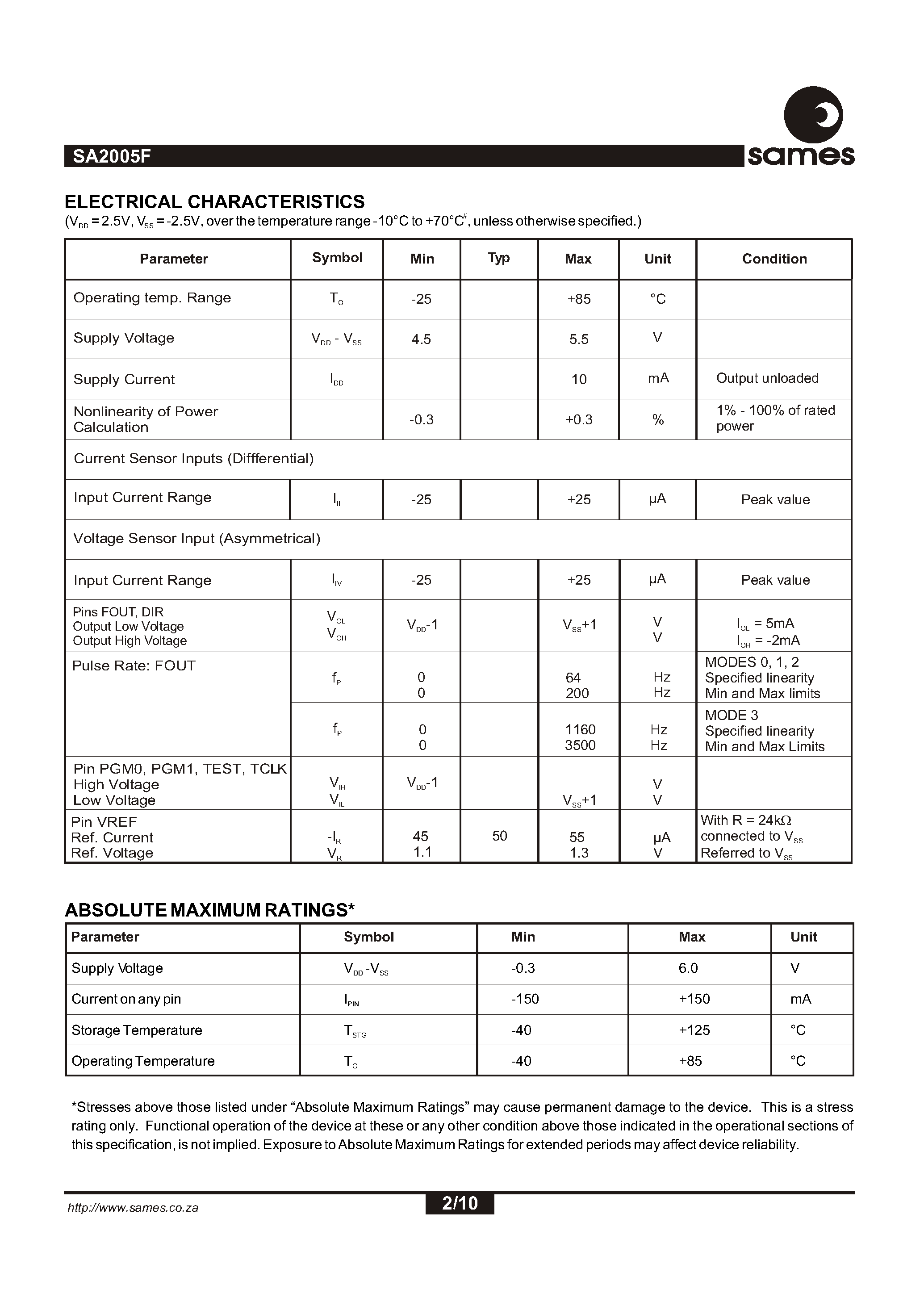 Даташит на микросхему SA2005F страница 2 Даташит SA2005F - Three Phase Bidirectional Power/Energy Metering IC with Instantaneous Pulse Output страница 2